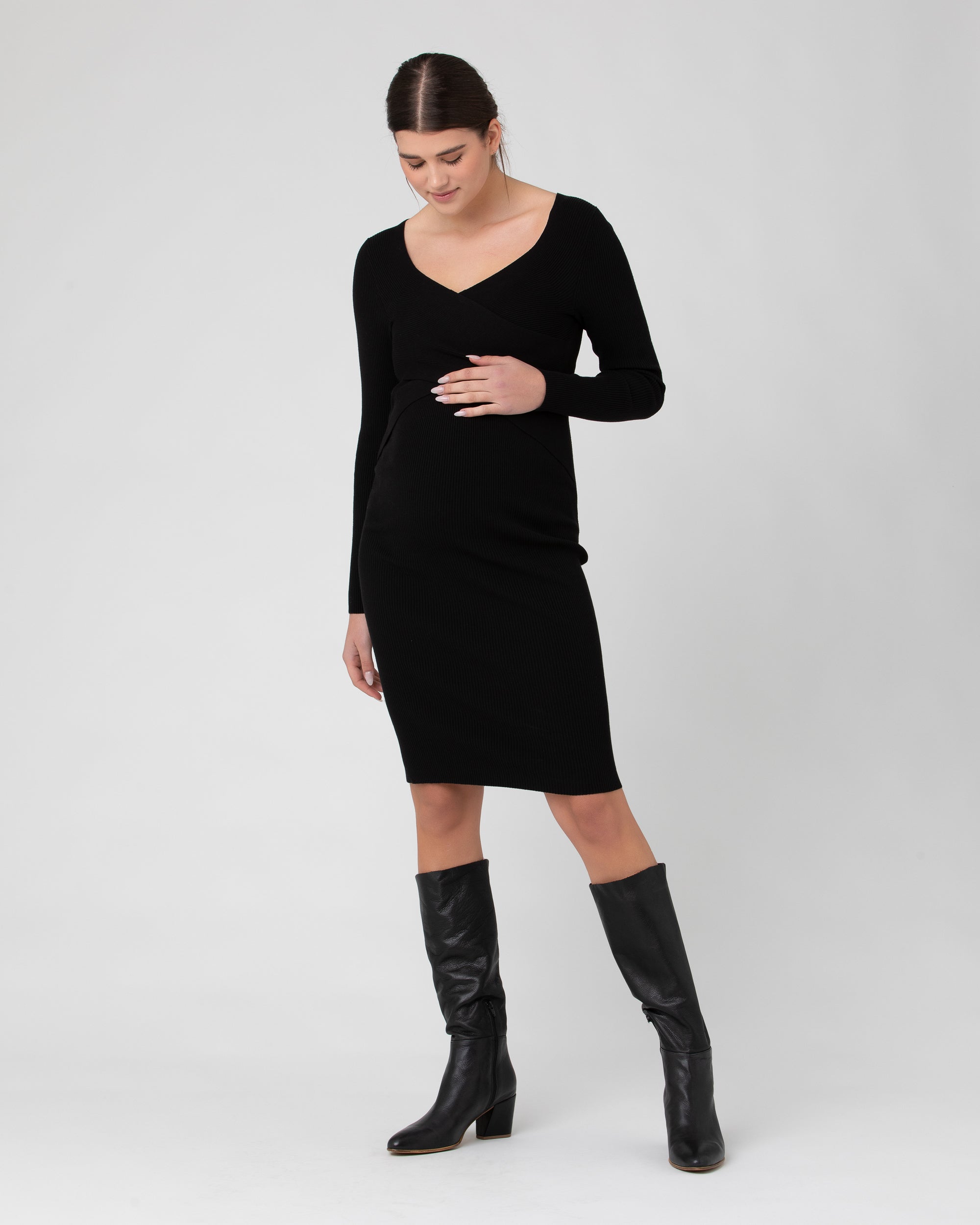 Sadie Rib Knit Nursing Dress Black