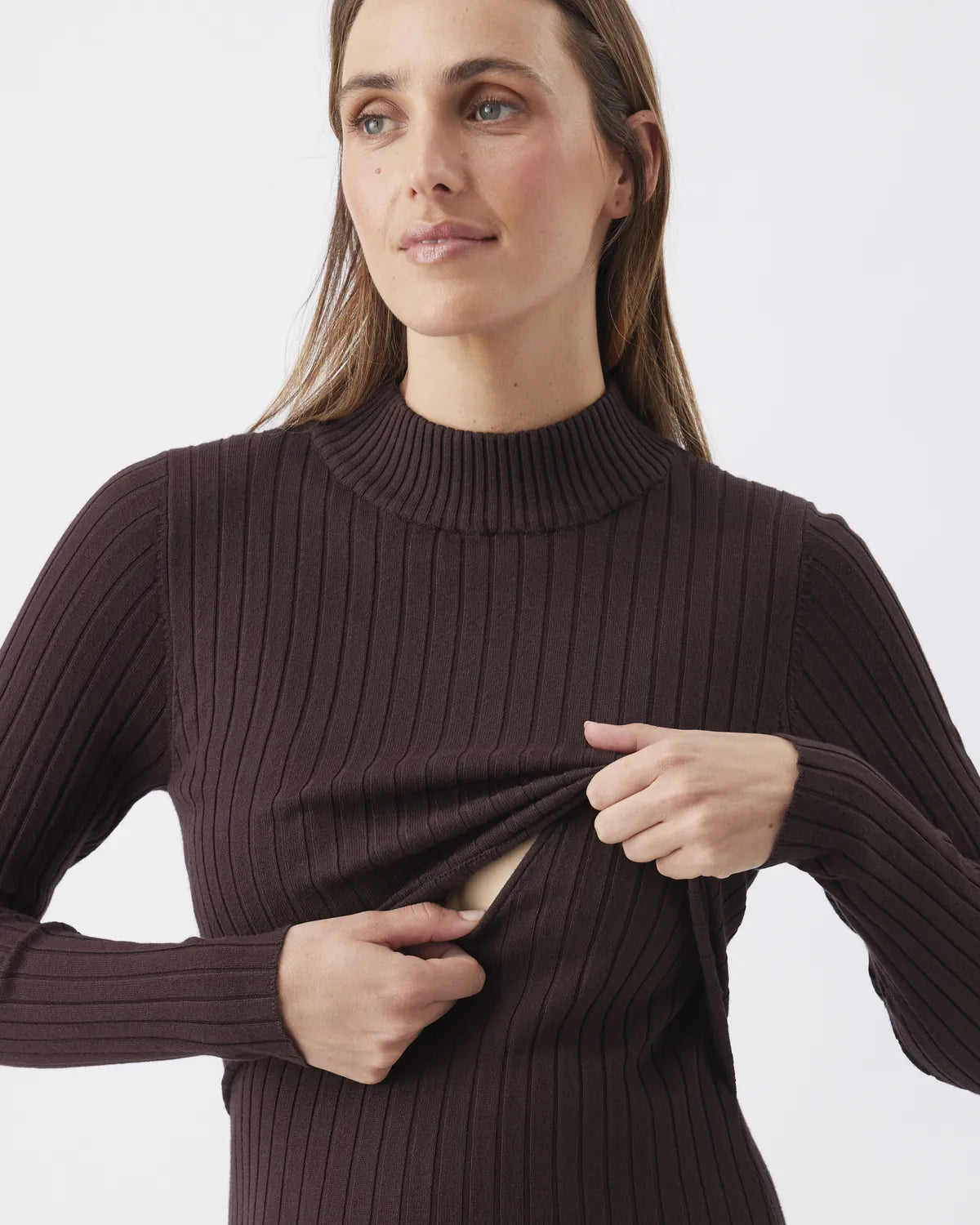 Nella Rib Nursing Knit Dress  Cocoa
