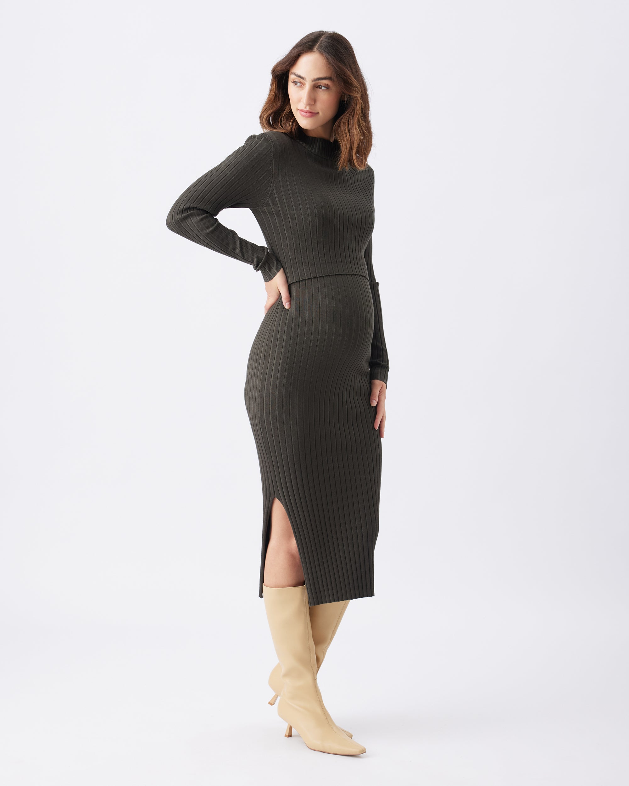 Nella Rib Nursing Knit Dress  Ivy
