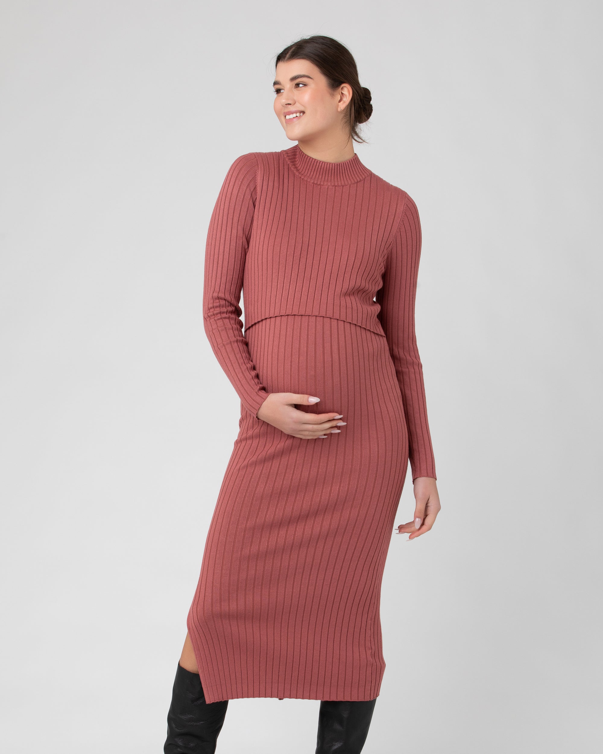 Nella Rib Nursing Knit Dress  Rouge