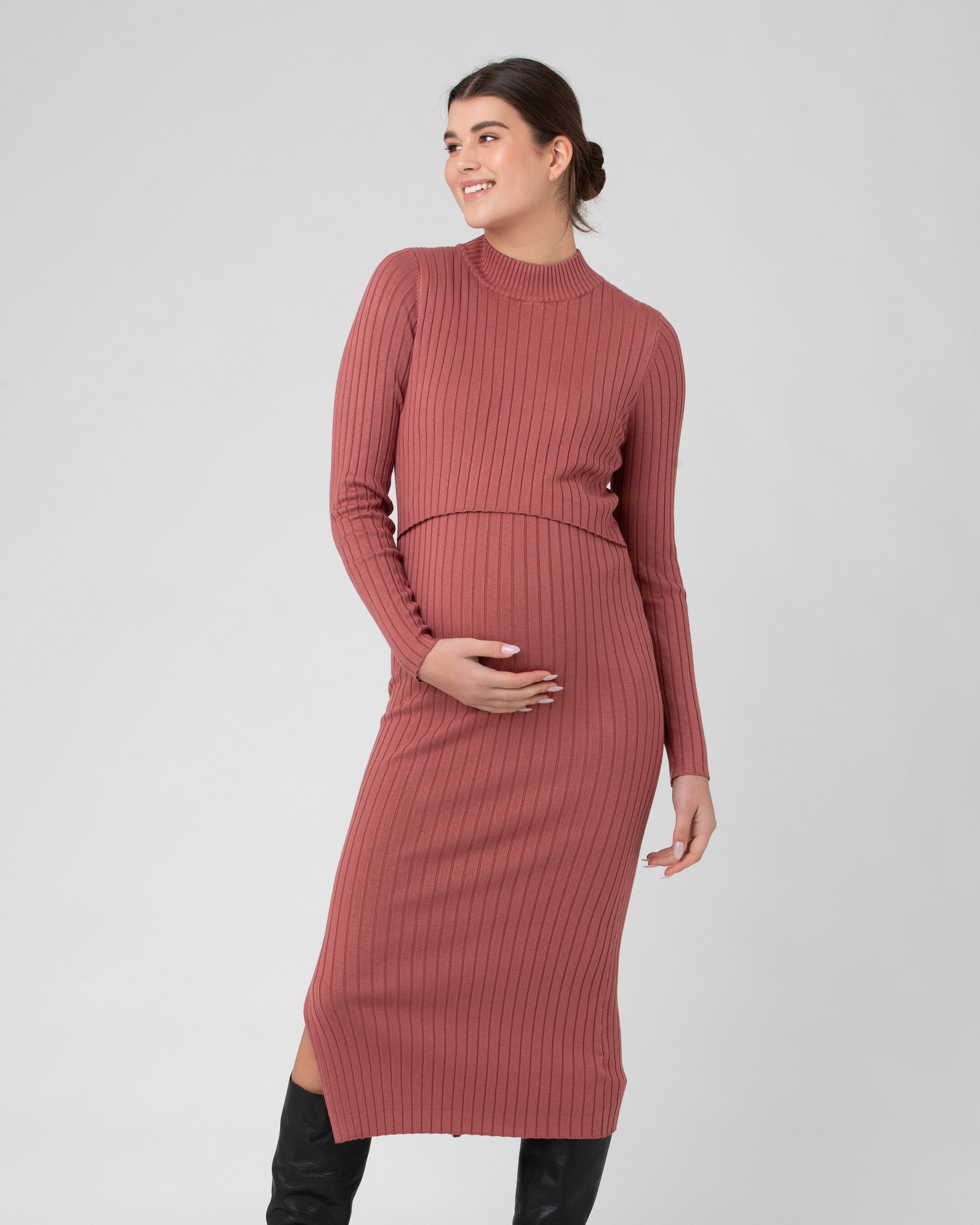 Ripe Maternity 'Tillly' Rib Dress - Dusty Coral - Little Miracles