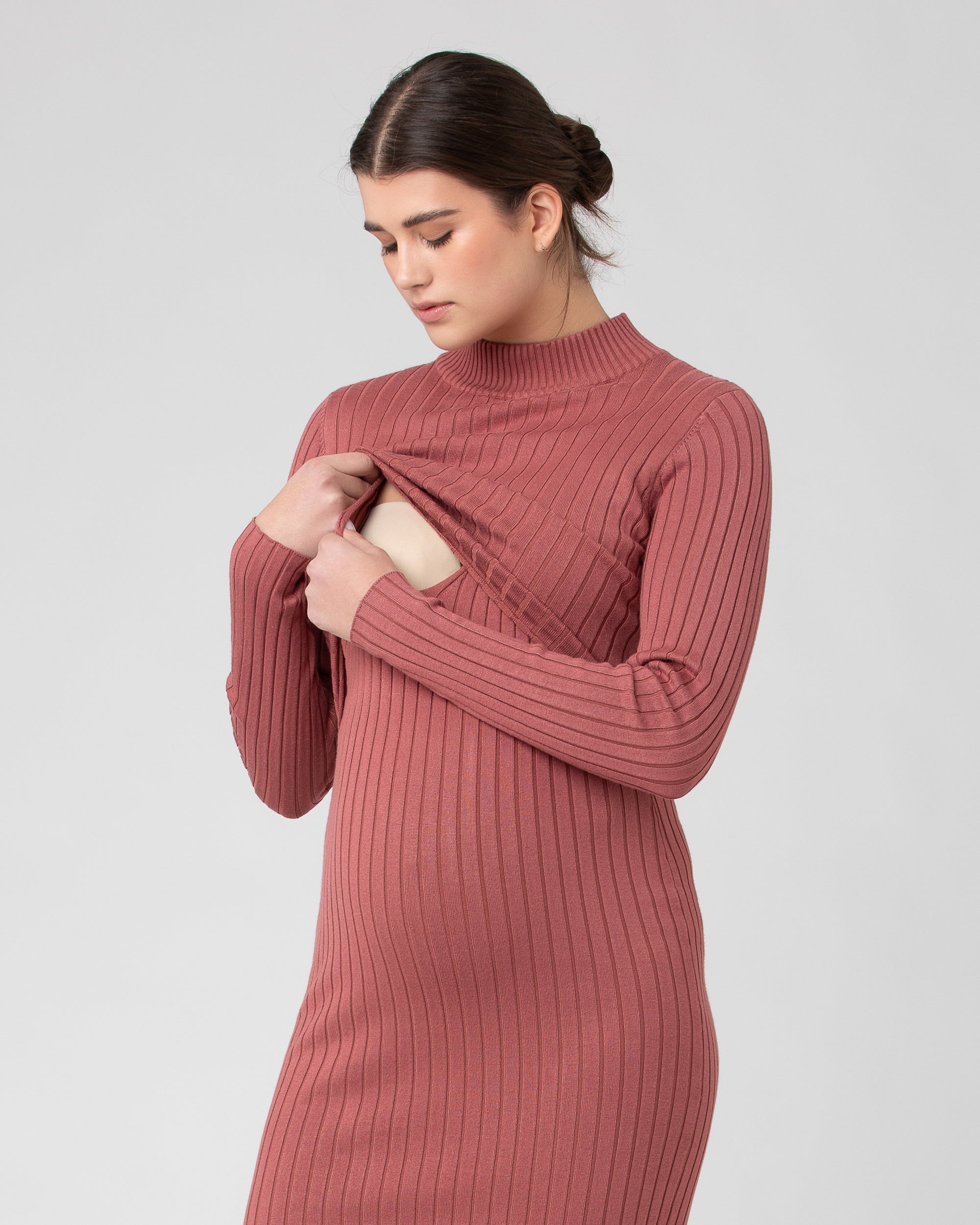 Nella Rib Nursing Knit Dress  Rouge