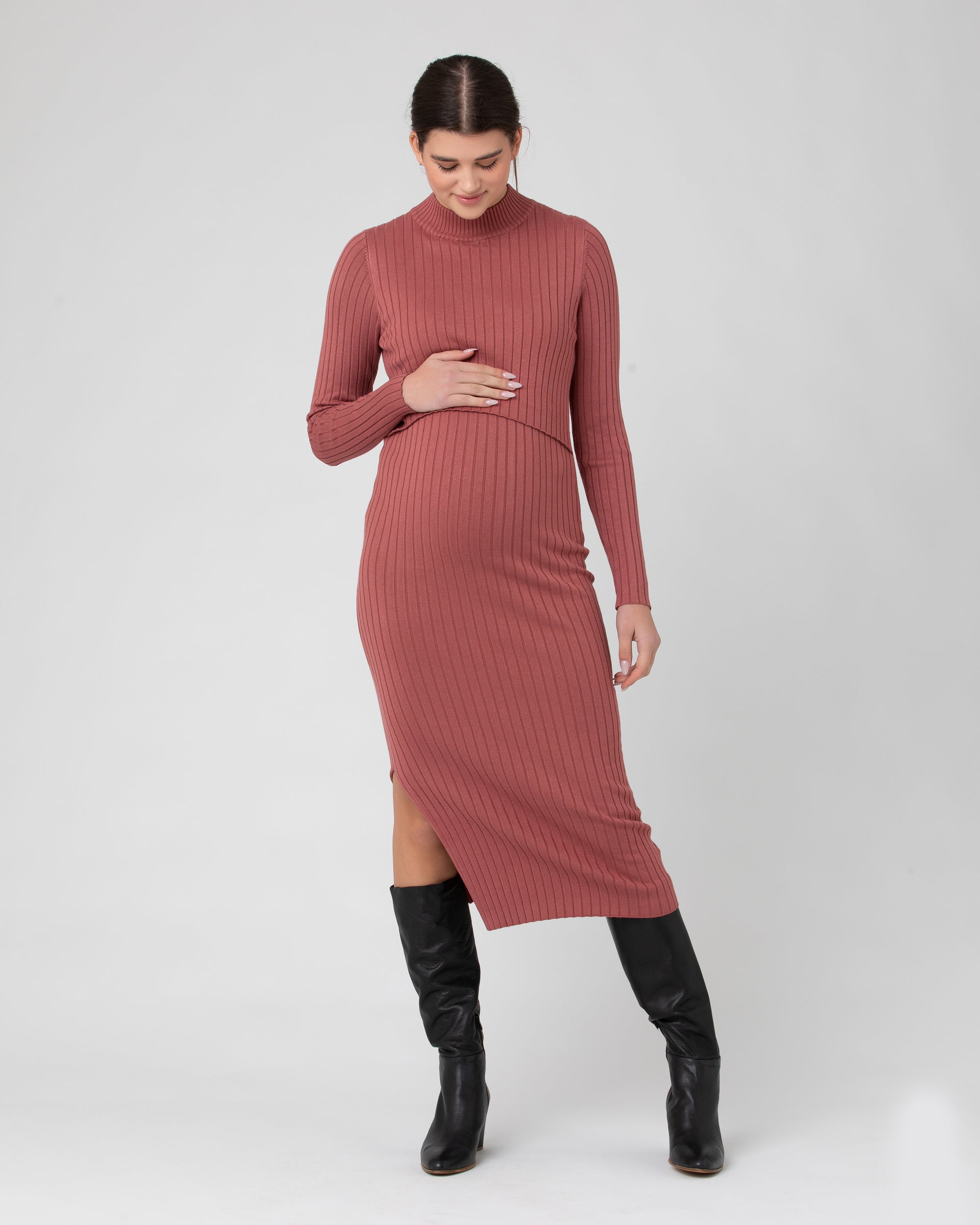 Nella Rib Nursing Knit Dress  Rouge