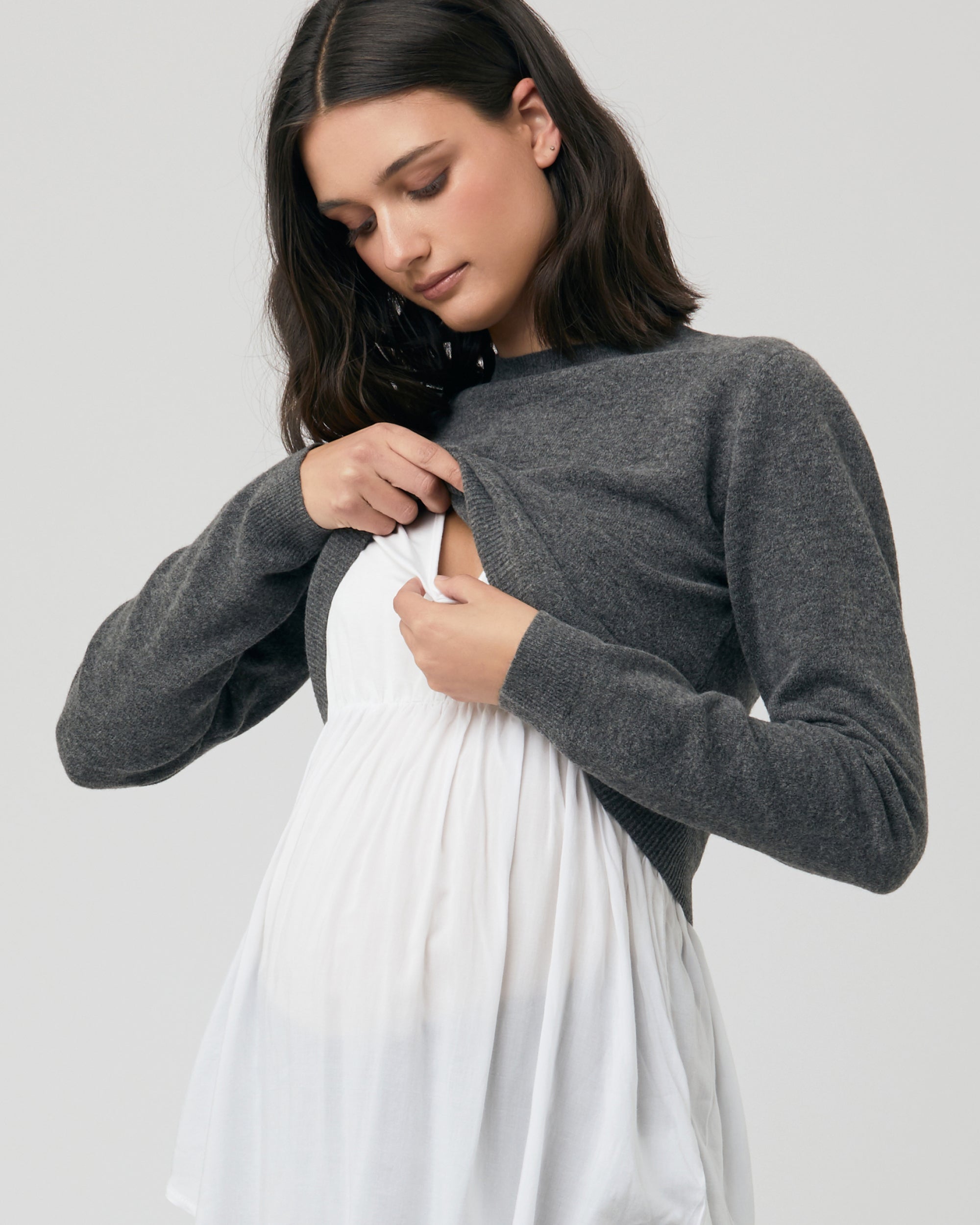 Sandy Detachable Nursing Knit  Charcoal Marle