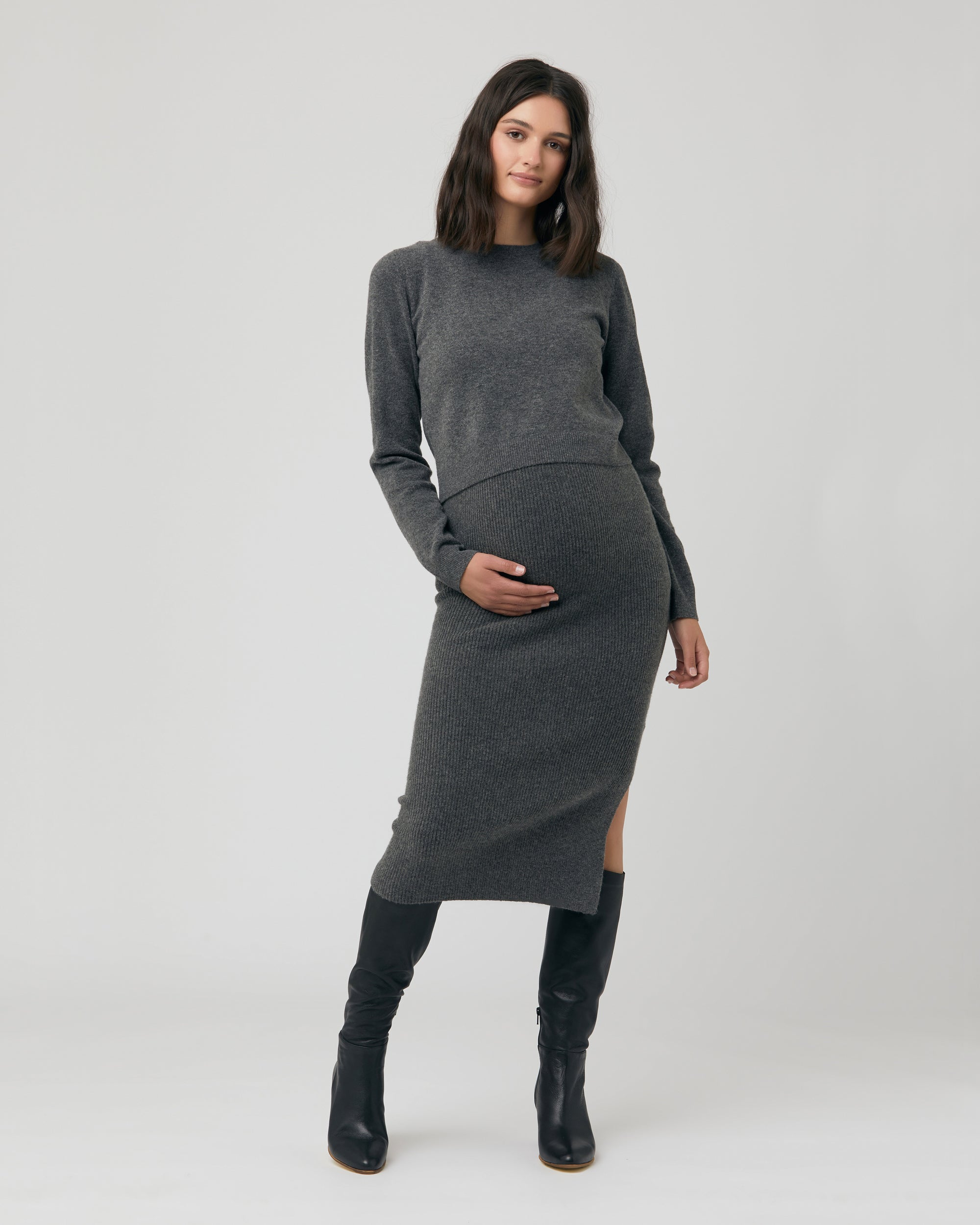 Sandy Detachable Nursing Knit  Charcoal Marle