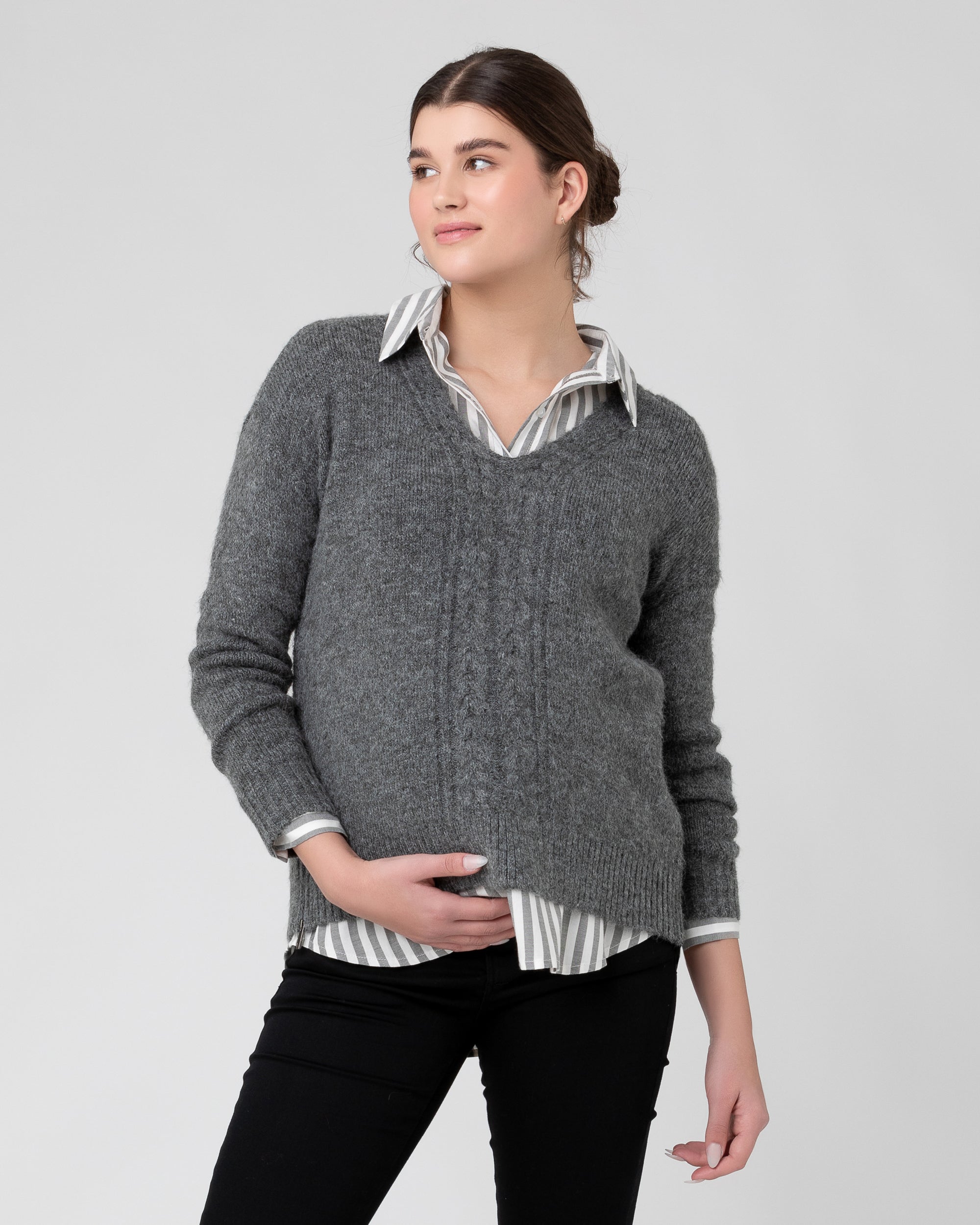 Cara Cable Nursing Knit  Dark Charcoal