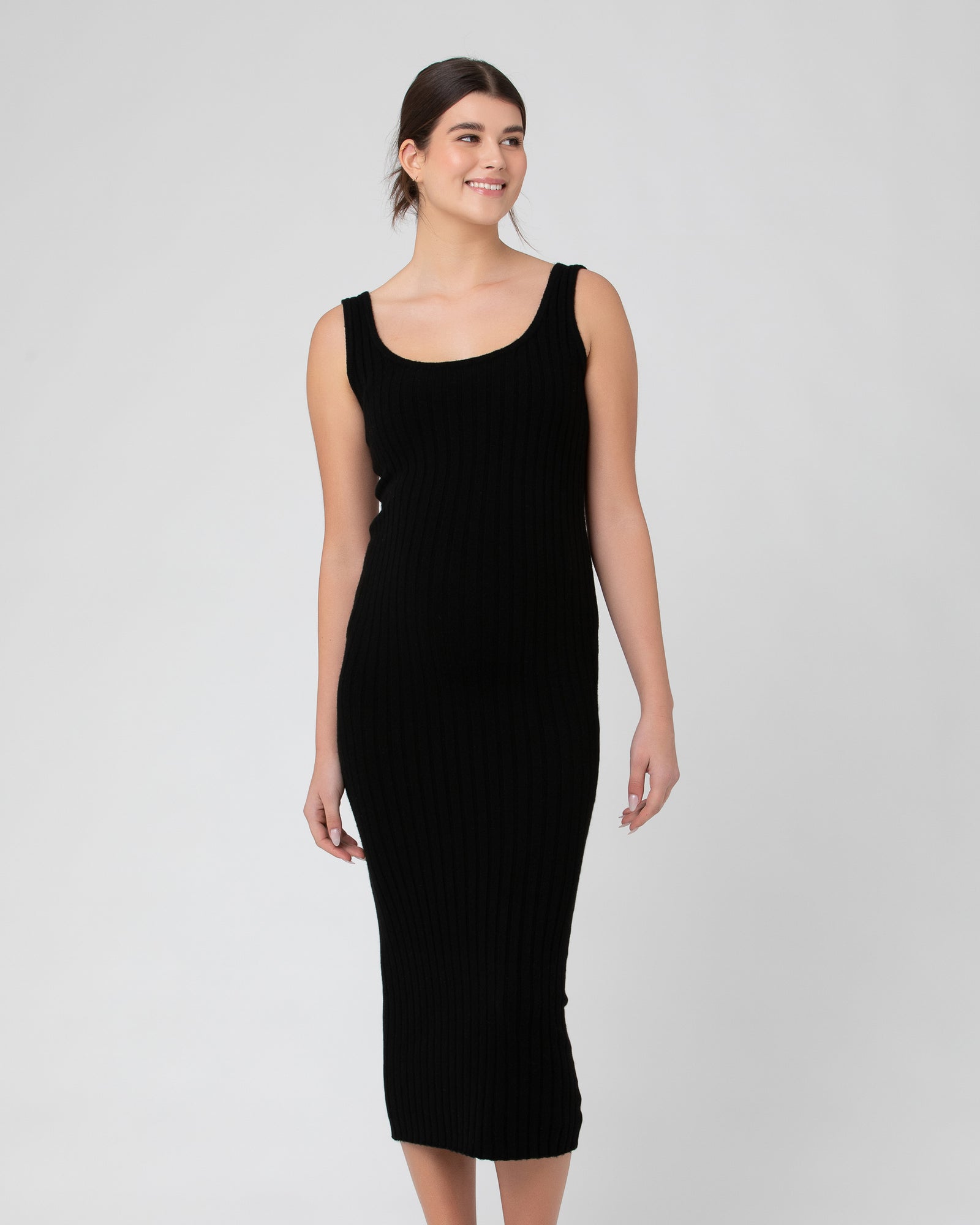Black Ribbed Knit Dress