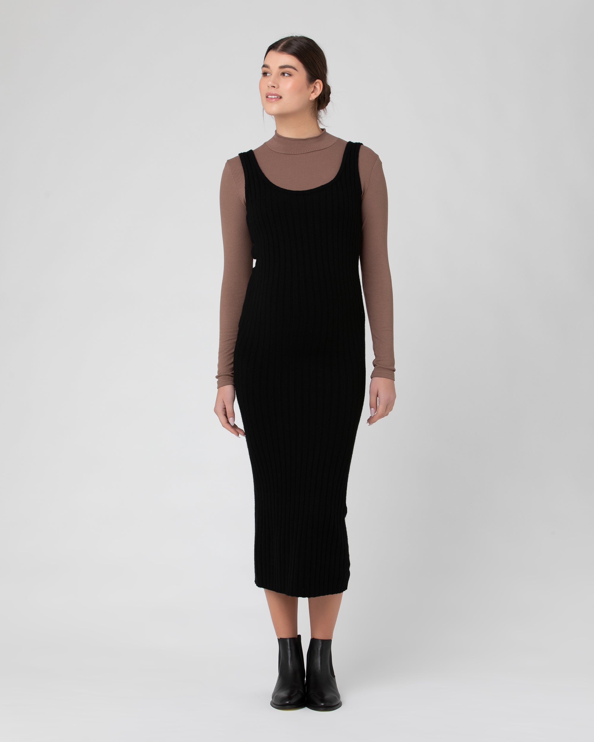 Faye Rib Knit Dress  Black