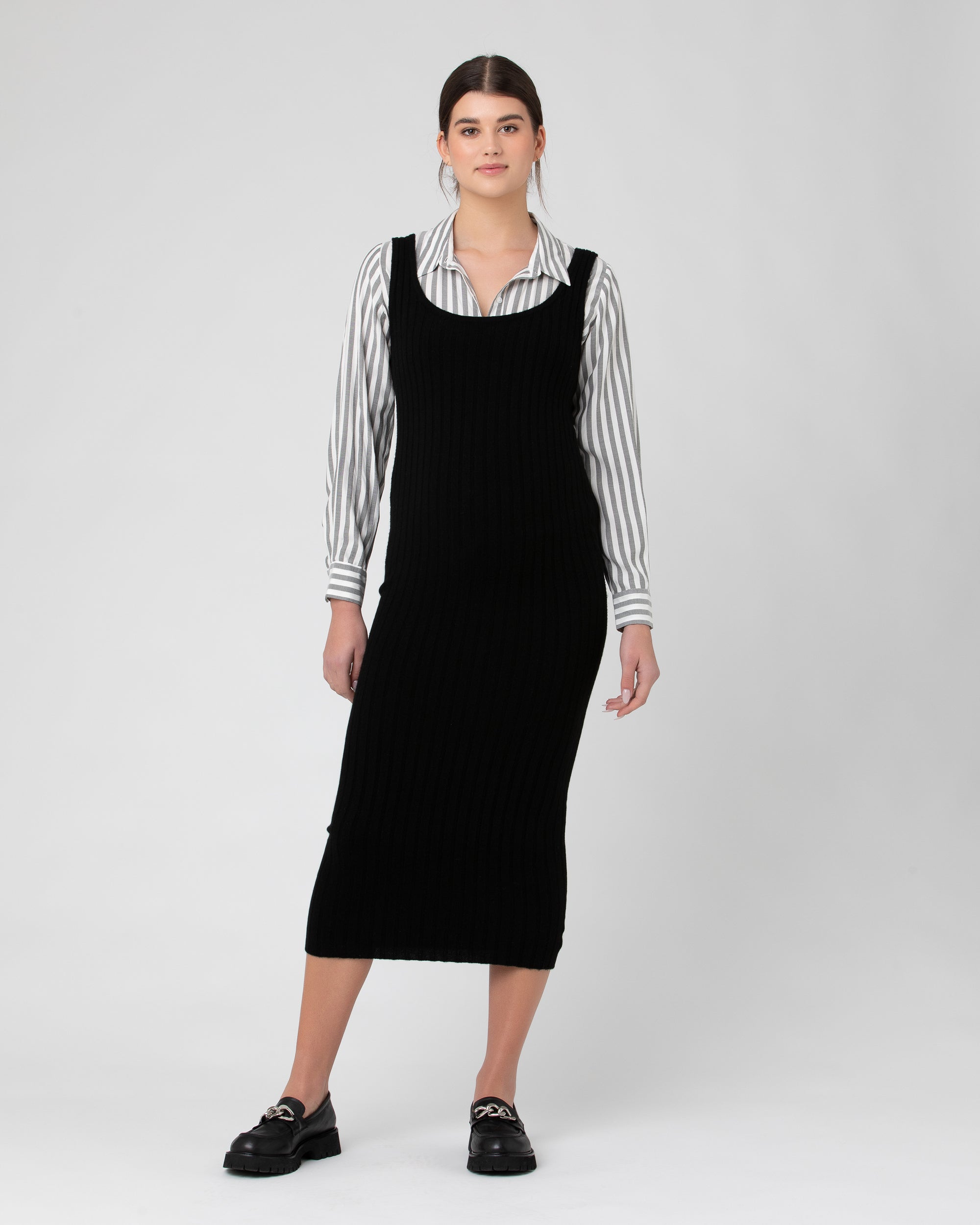 Faye Rib Knit Dress  Black