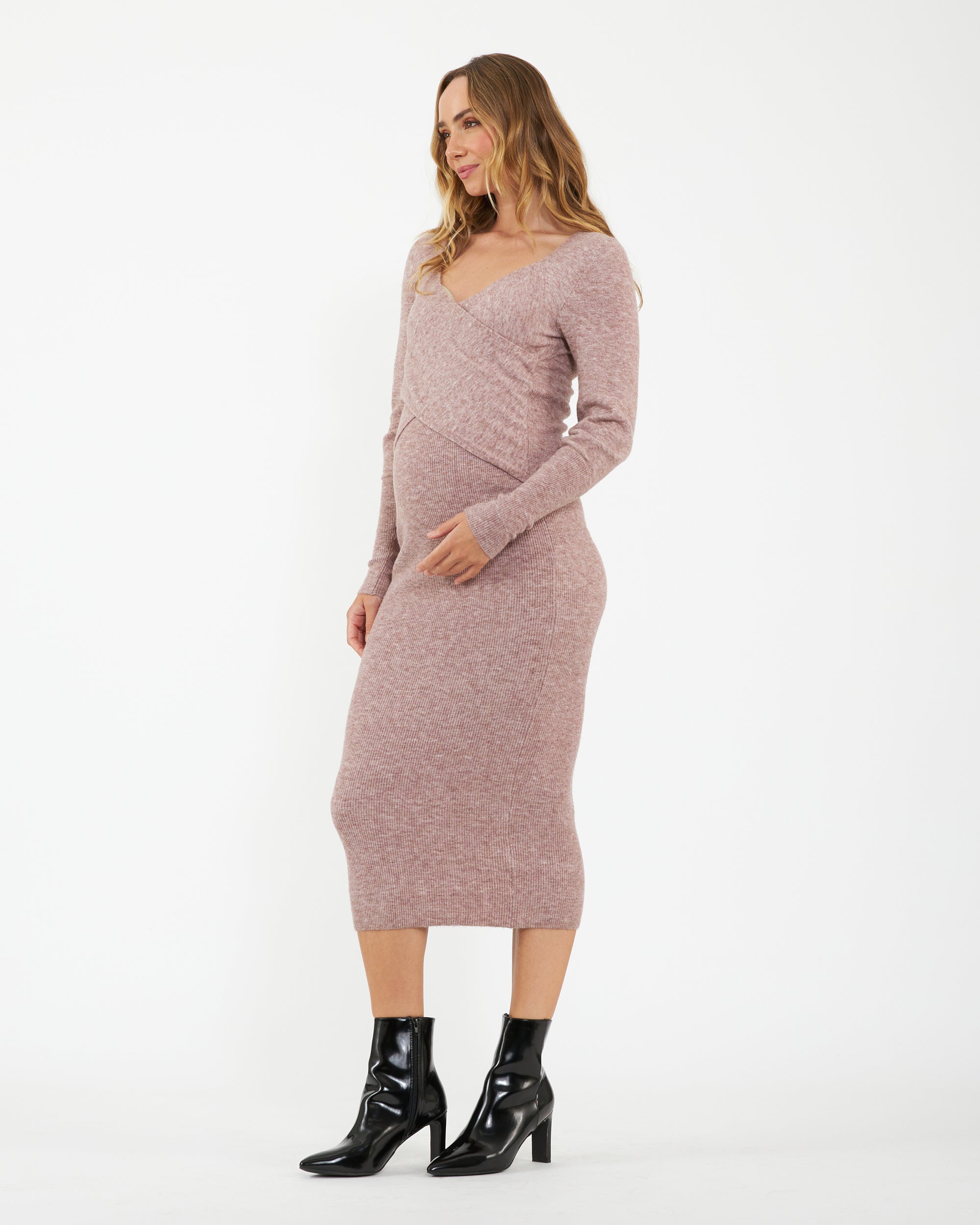 Heidi Nursing Knit Dress  Pink Marle