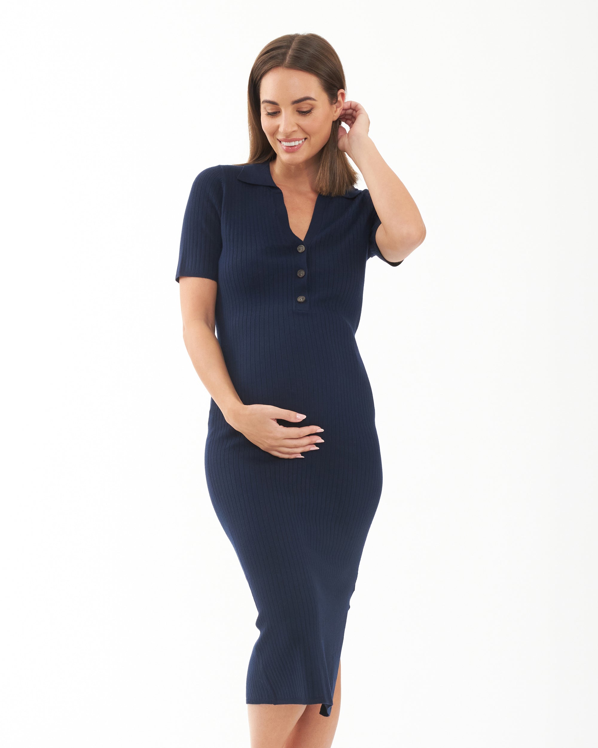 Tencel Rib Maternity & Nursing Button Front Dress