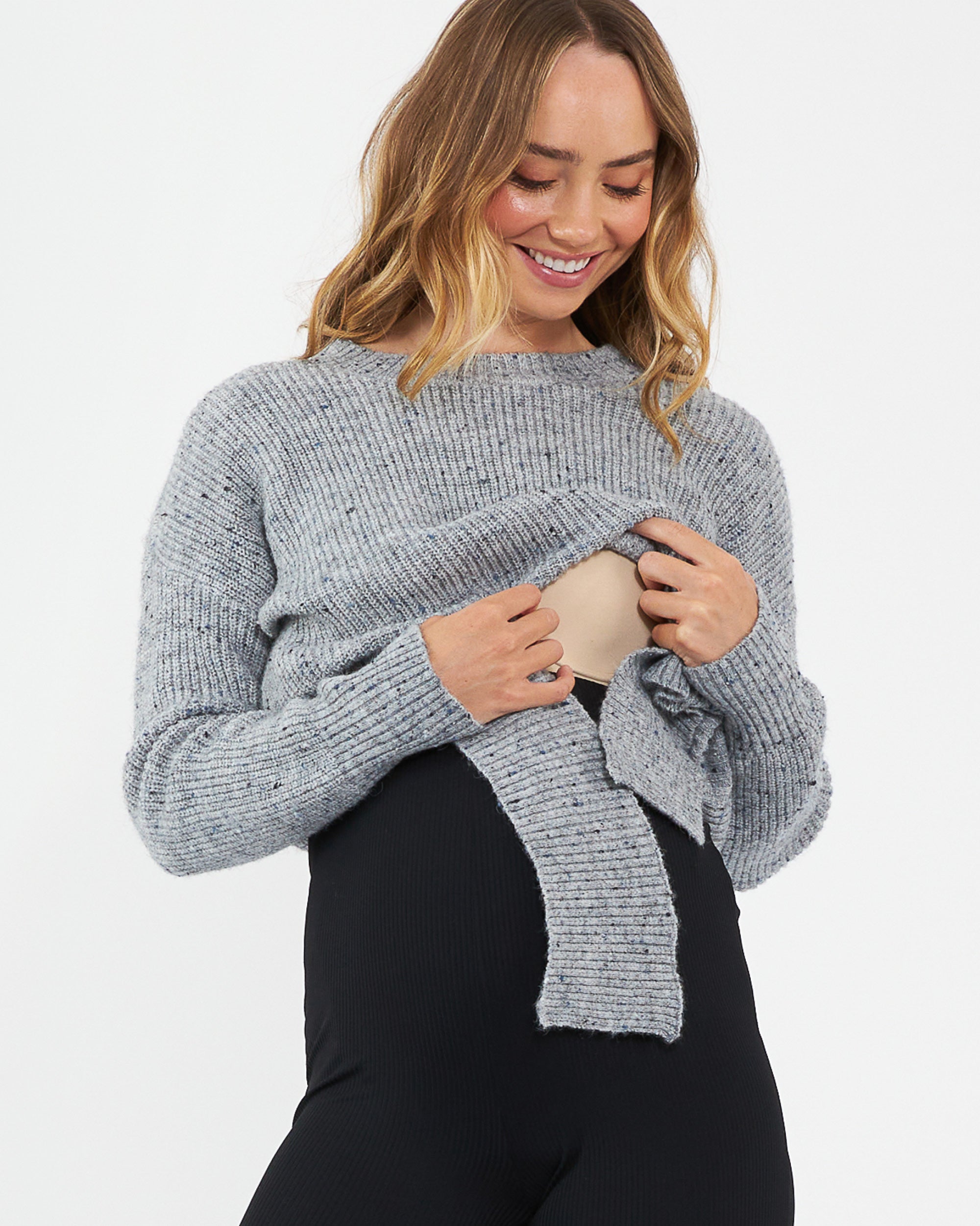 Bonnie Tie Front Knit  Grey Marle