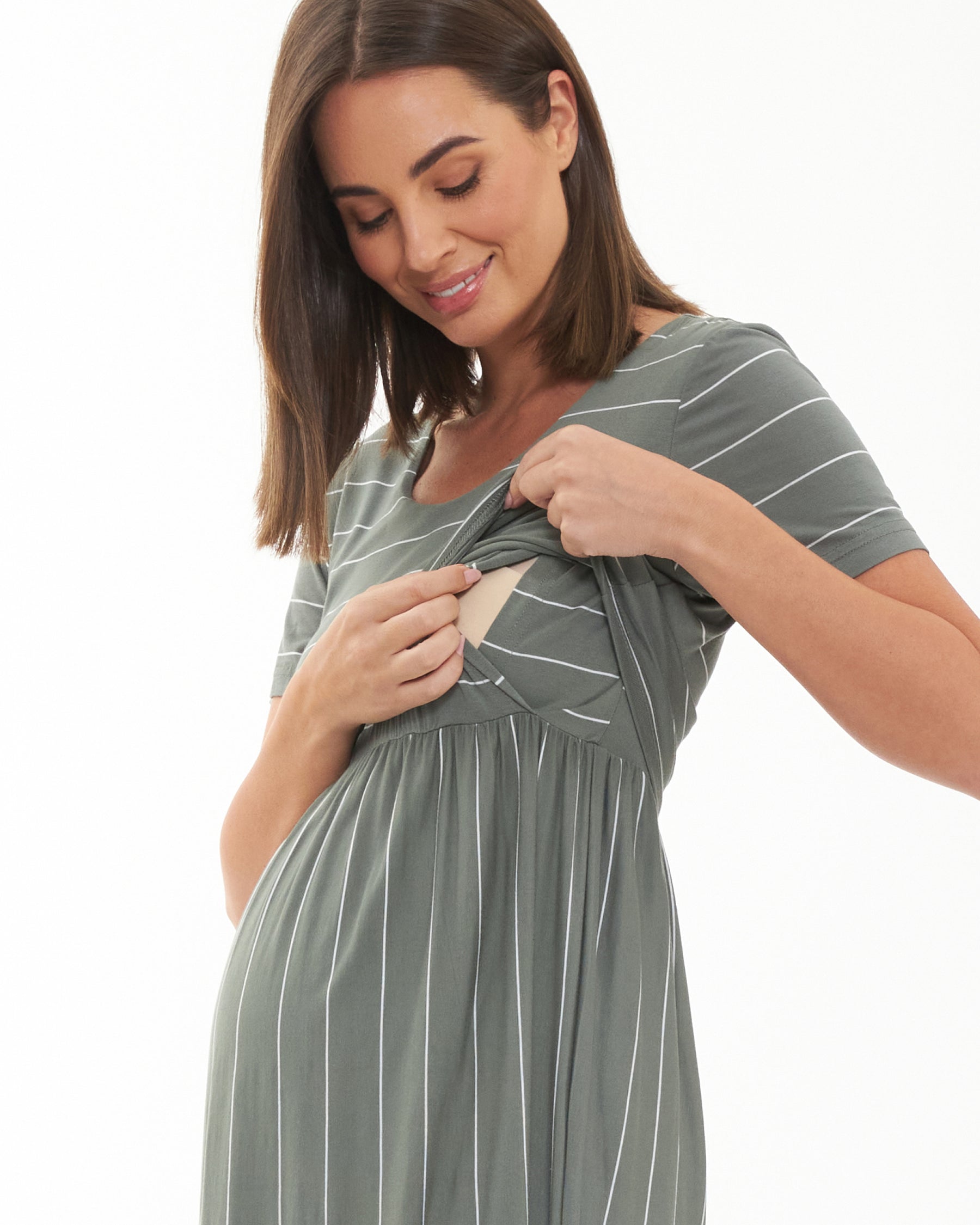 Ripe Crop Top Nursing Dress (Olive White) Ripe Crop Top Nursing Dress (Olive White)