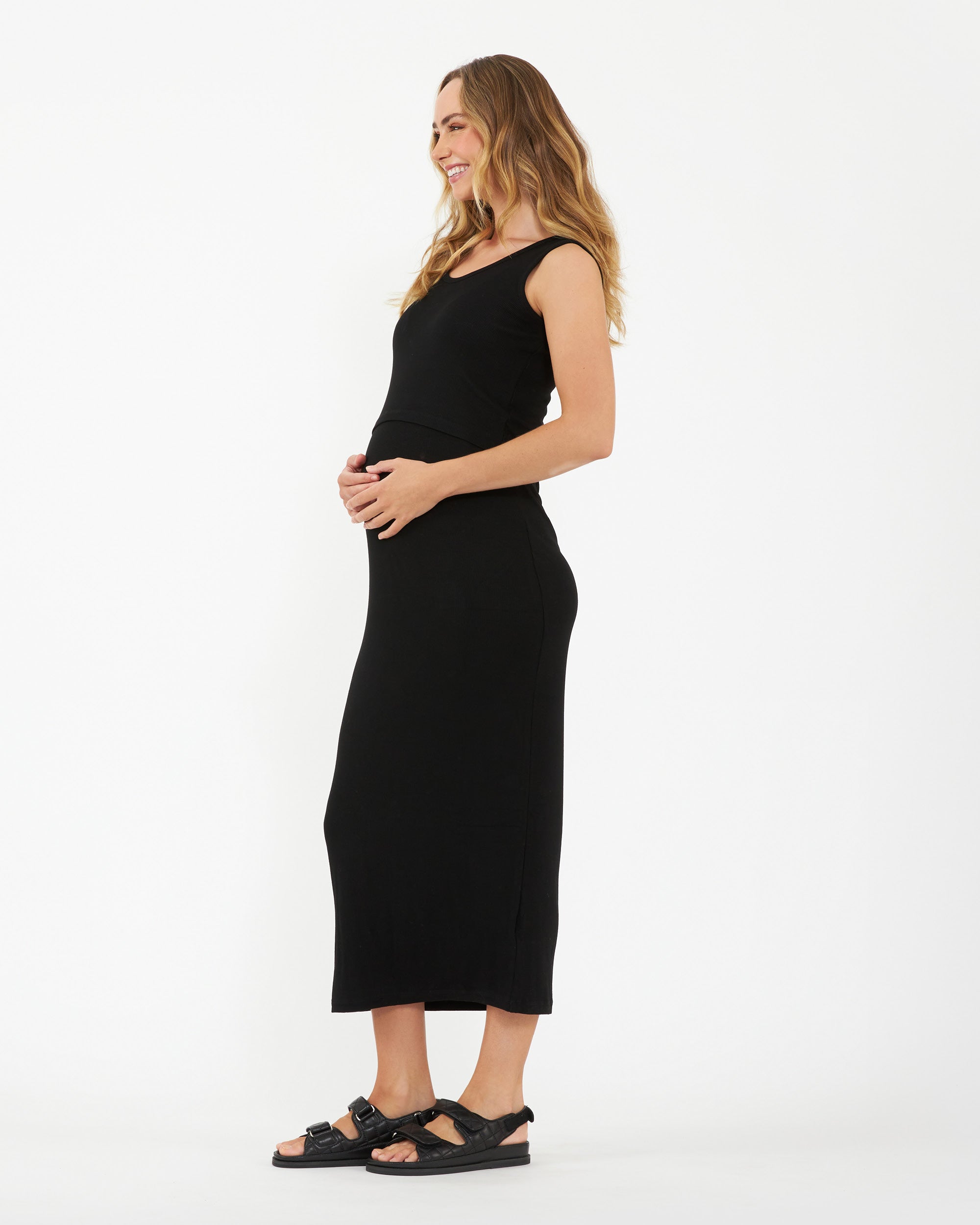 Rib Maxi Nursing Dress Black