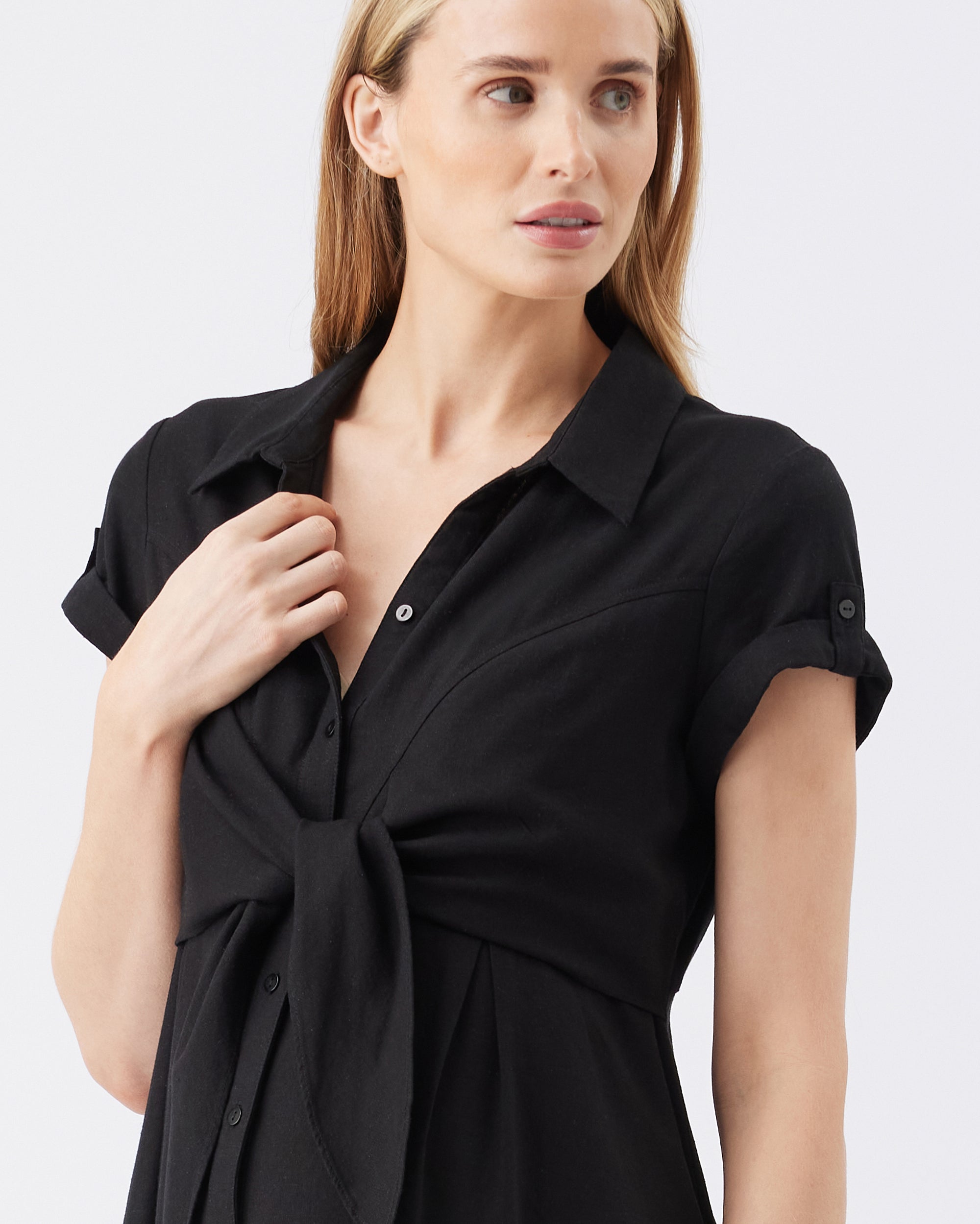 Colette Tie Up Linen Dress Black