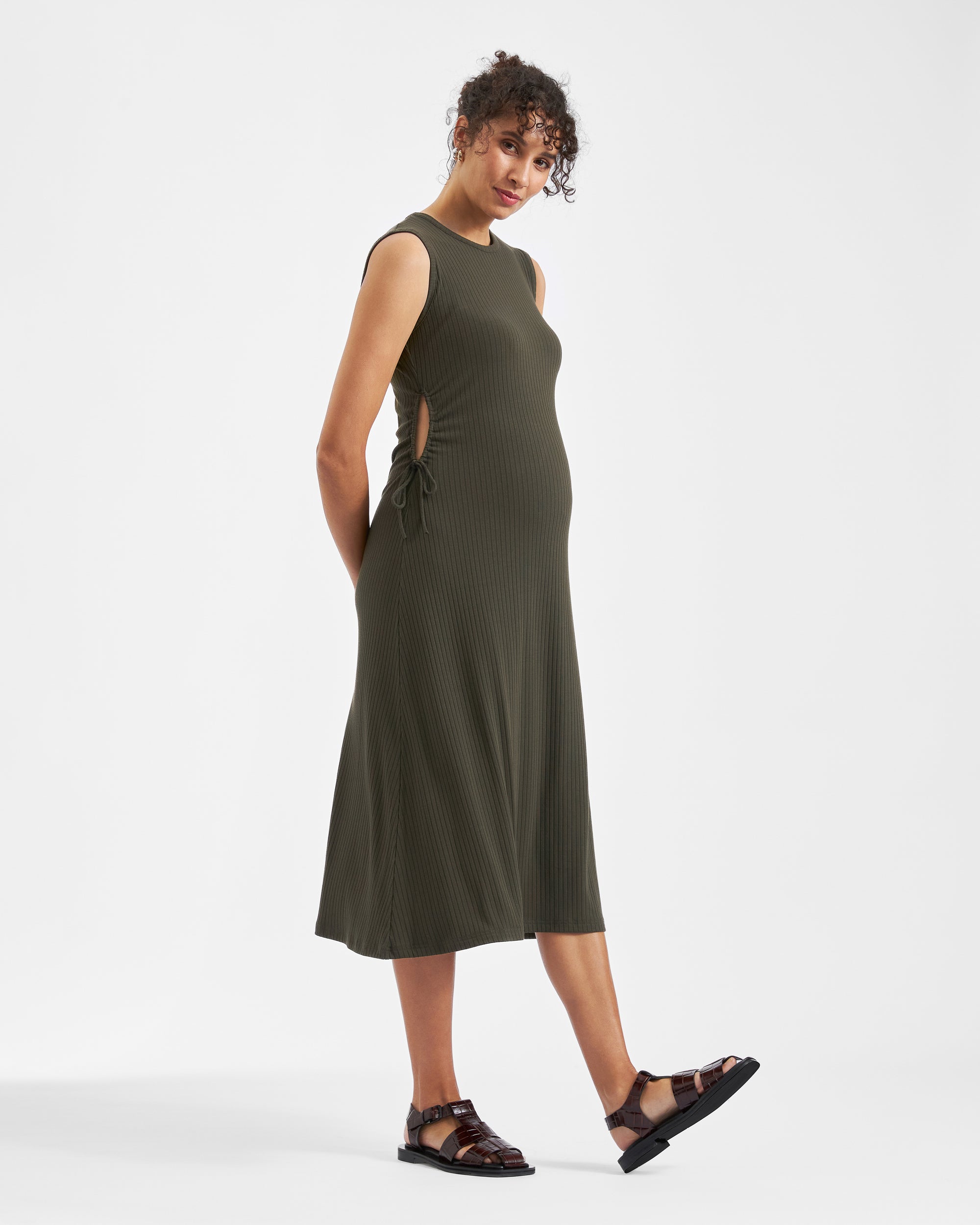 Carol Rib A-line Dress  Khaki