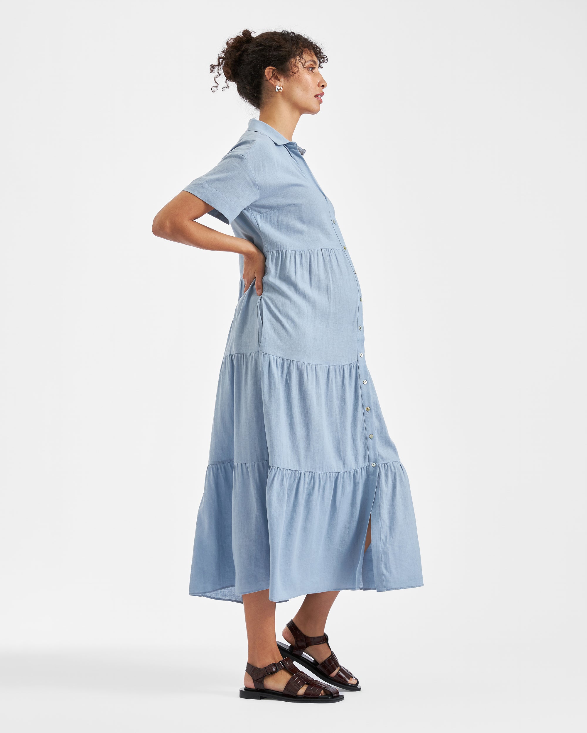 Macy Longline Linen Dress Pale Blue