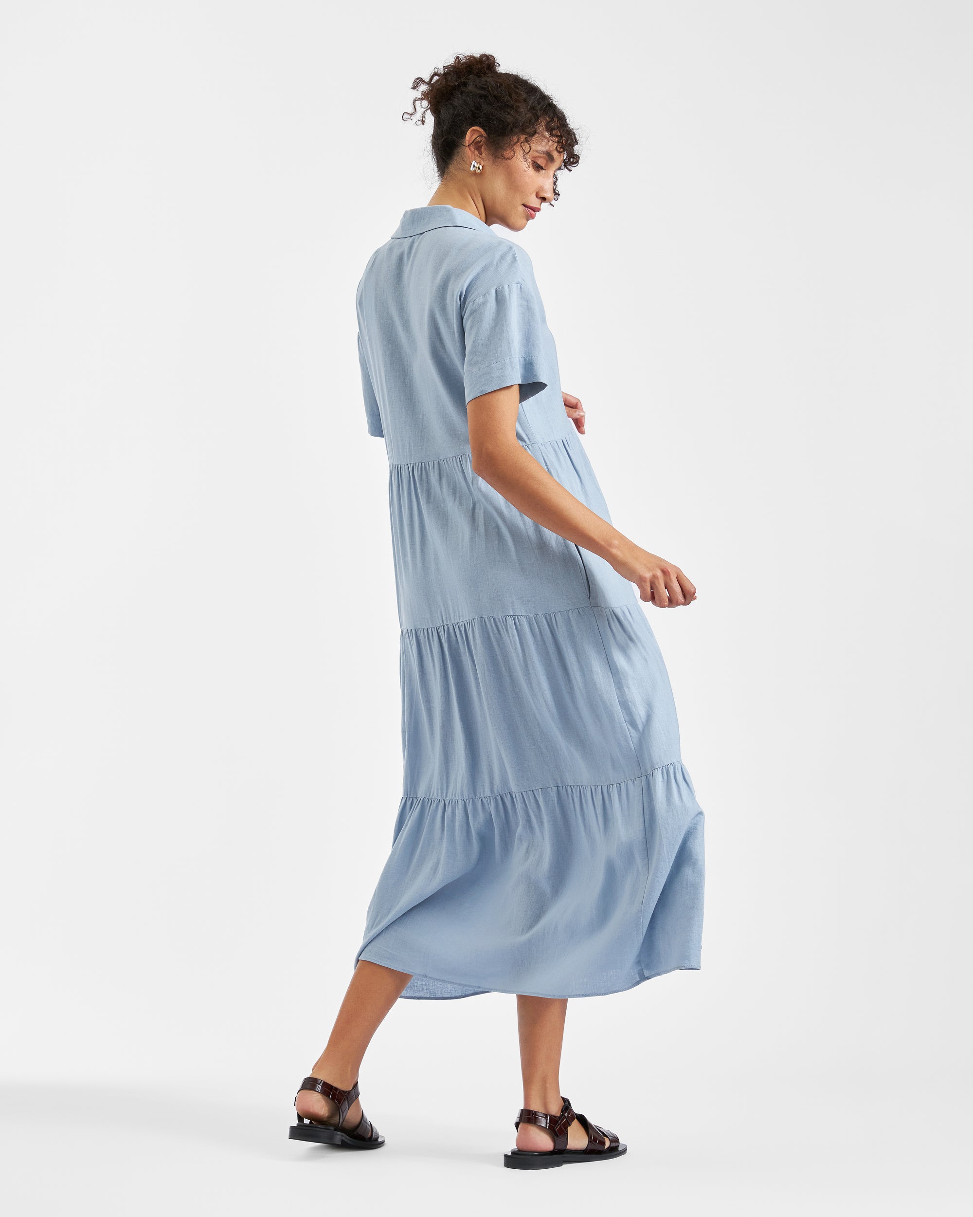 Macy Longline Linen Dress Pale Blue