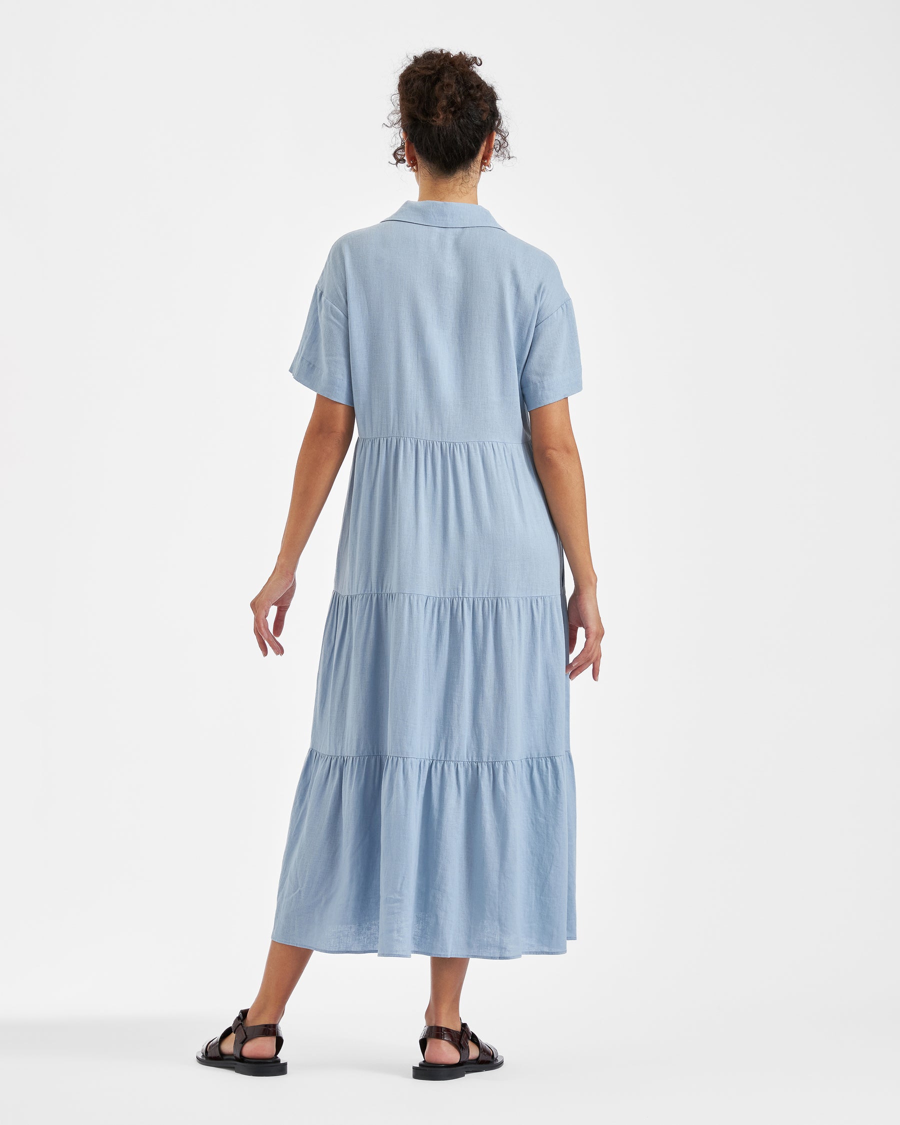 Macy Longline Linen Dress Pale Blue