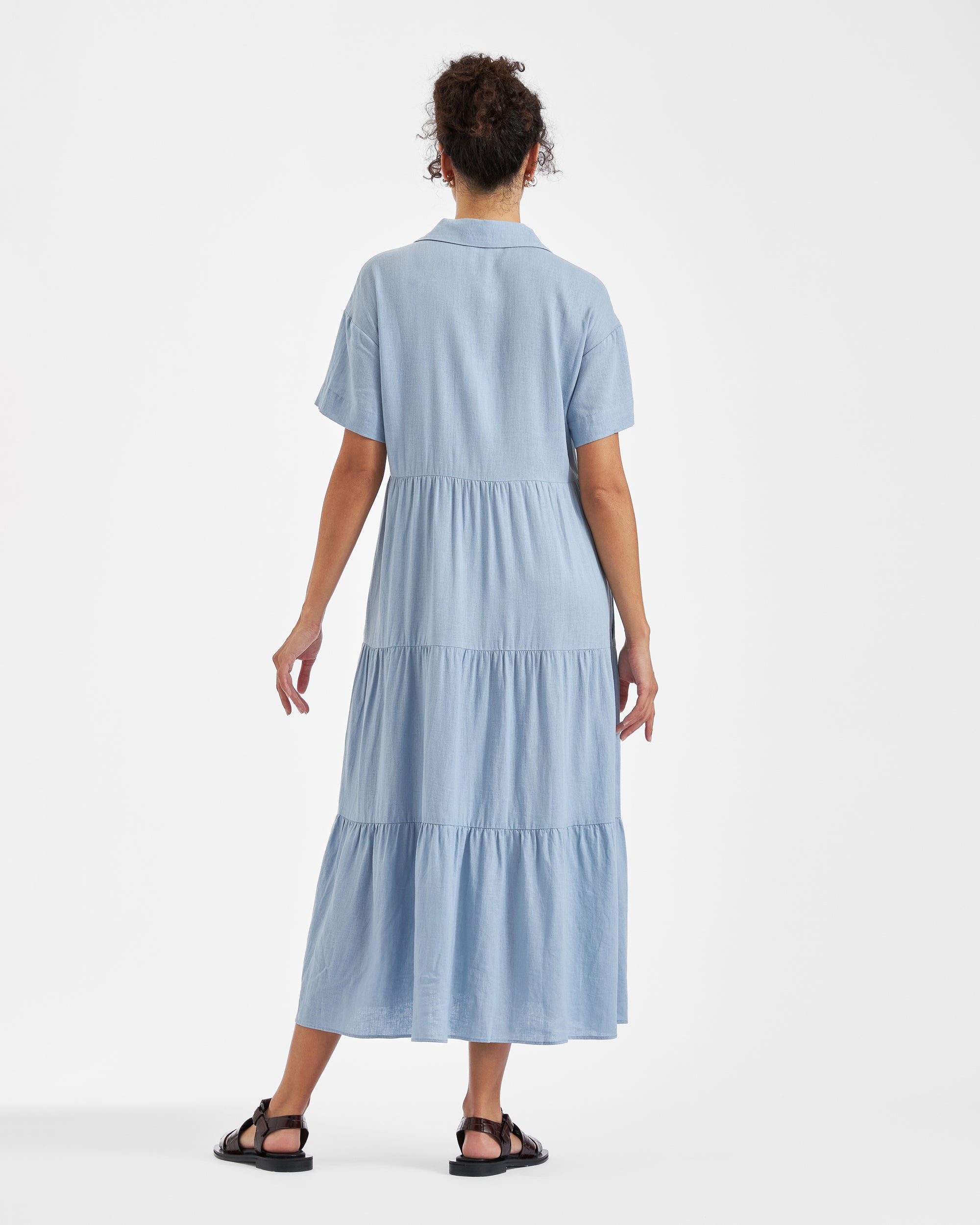 Macy Longline Linen Dress Pale Blue