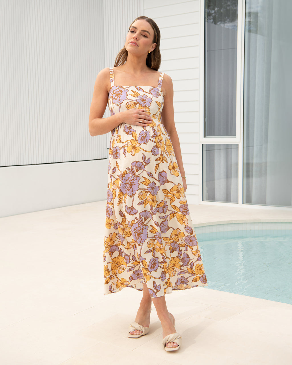 Ripe Maternity Maya Tie Back Linen Dress Natural - Natural Ripe Maternity Maya Tie Back Linen Dress Natural - Natural