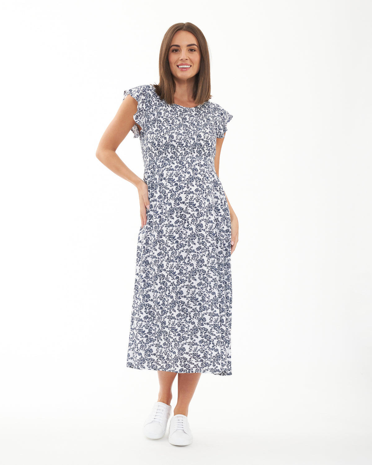x Joyce Shirred Dress  White / Navy