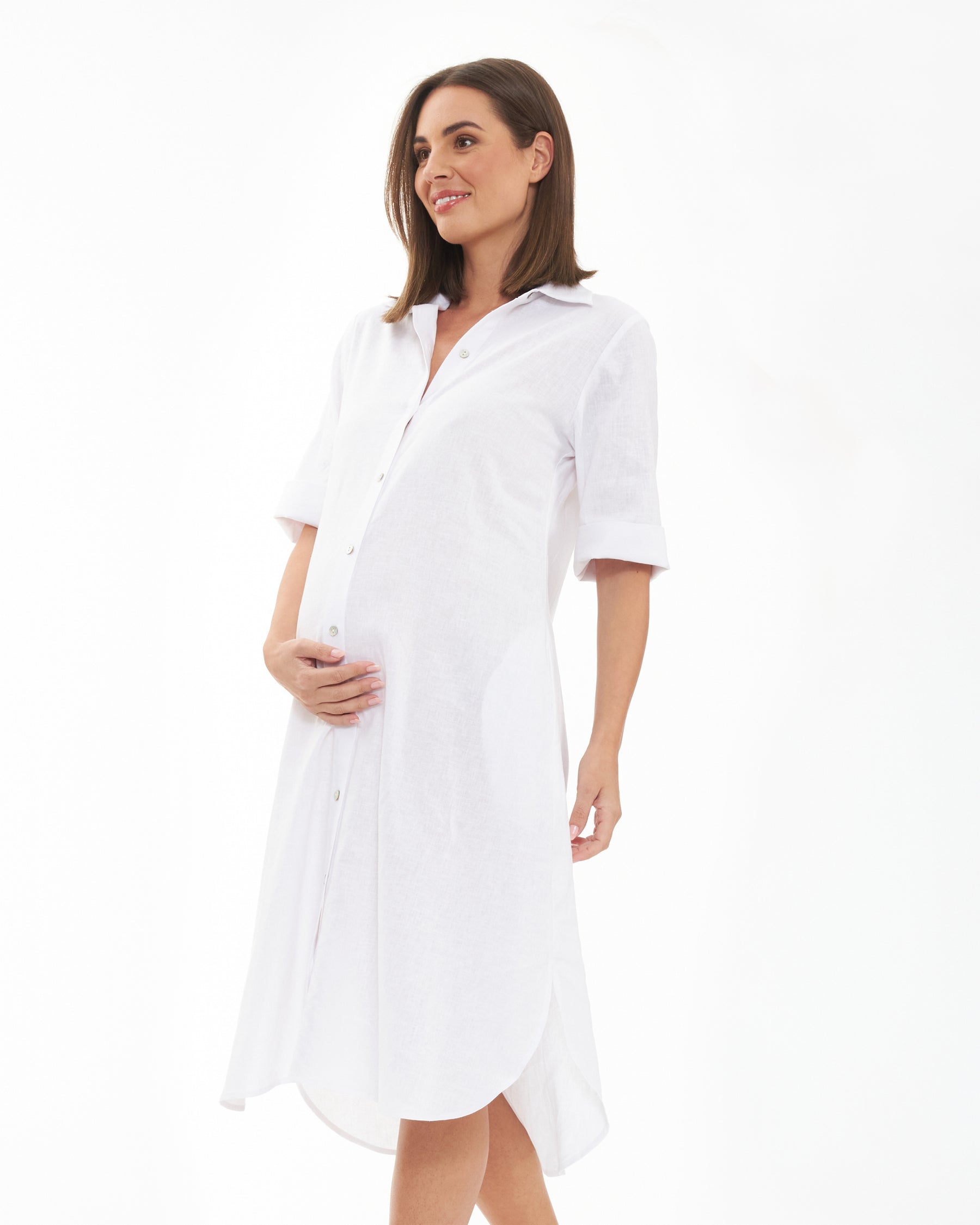 Molly Linen Shirt Dress  White