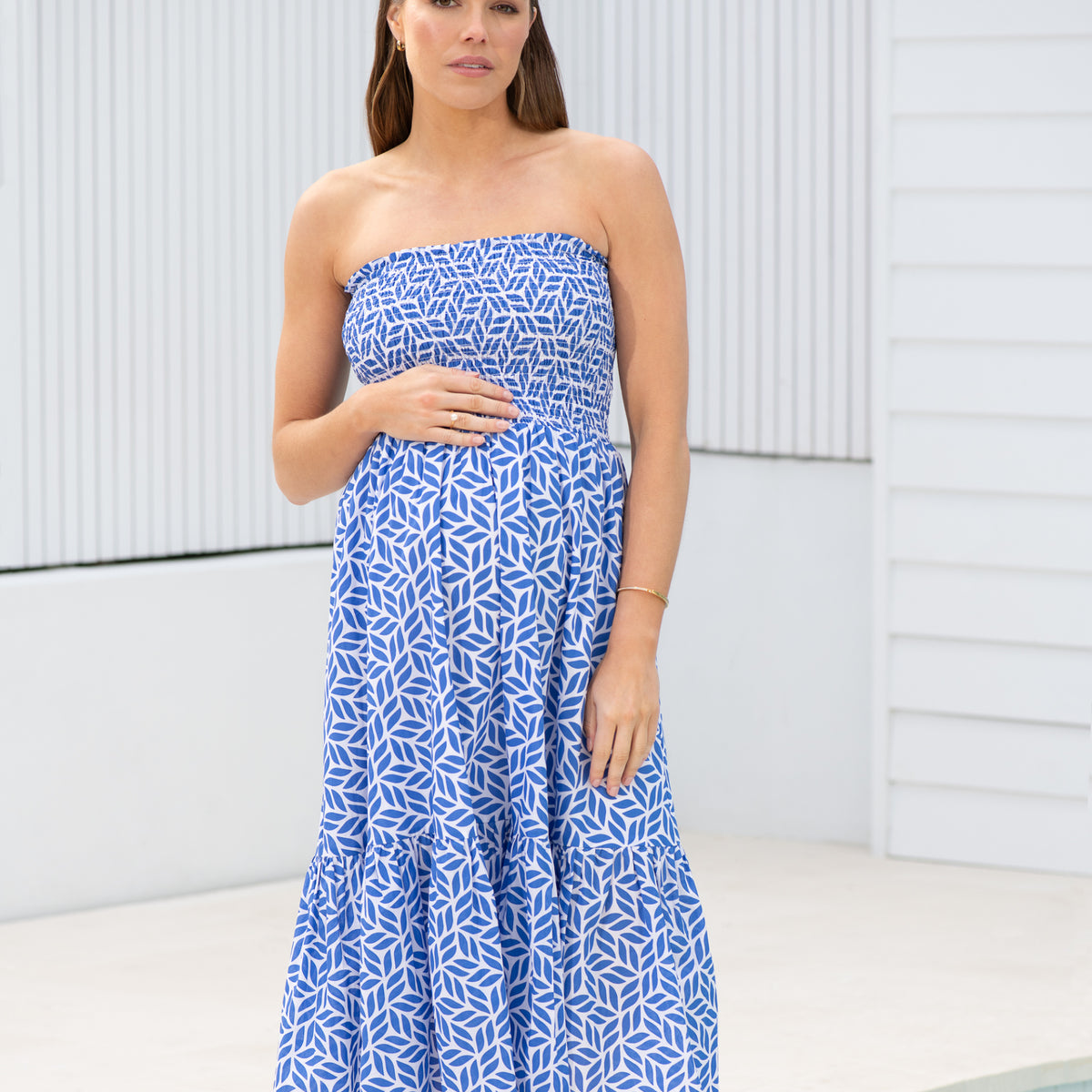 Ripe Maternity Capri Shirred Dress White/Lapis
