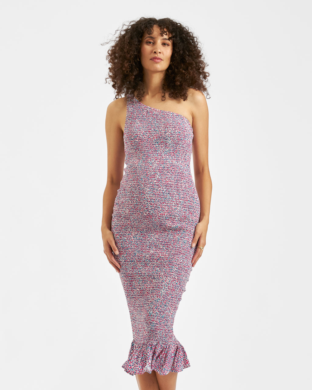 one shoulder midi dress pink Hot Pink One Shoulder Ring Detail Ruched Bodycon Midi Dress 14