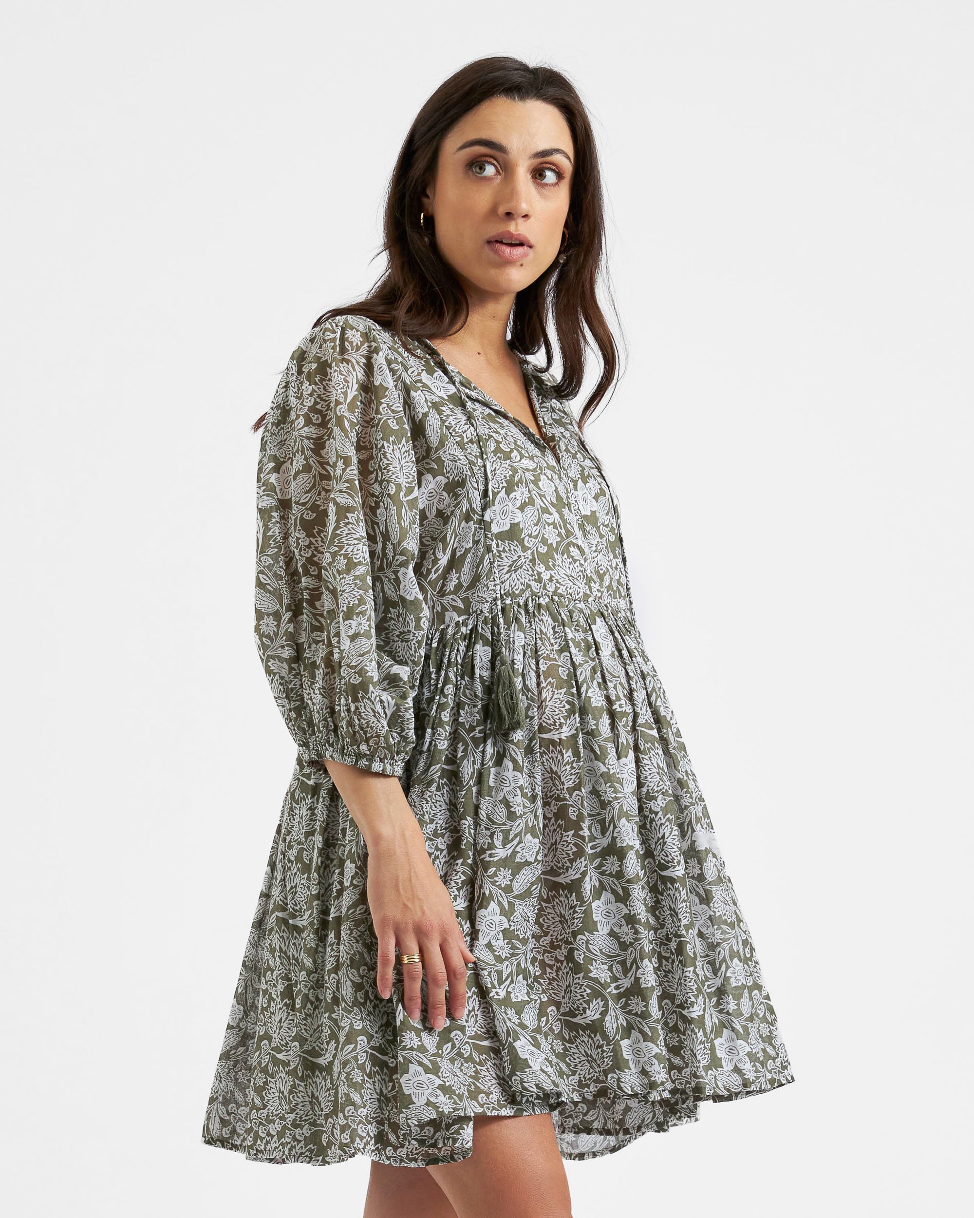 Cali Nursing Dress  Olive / White