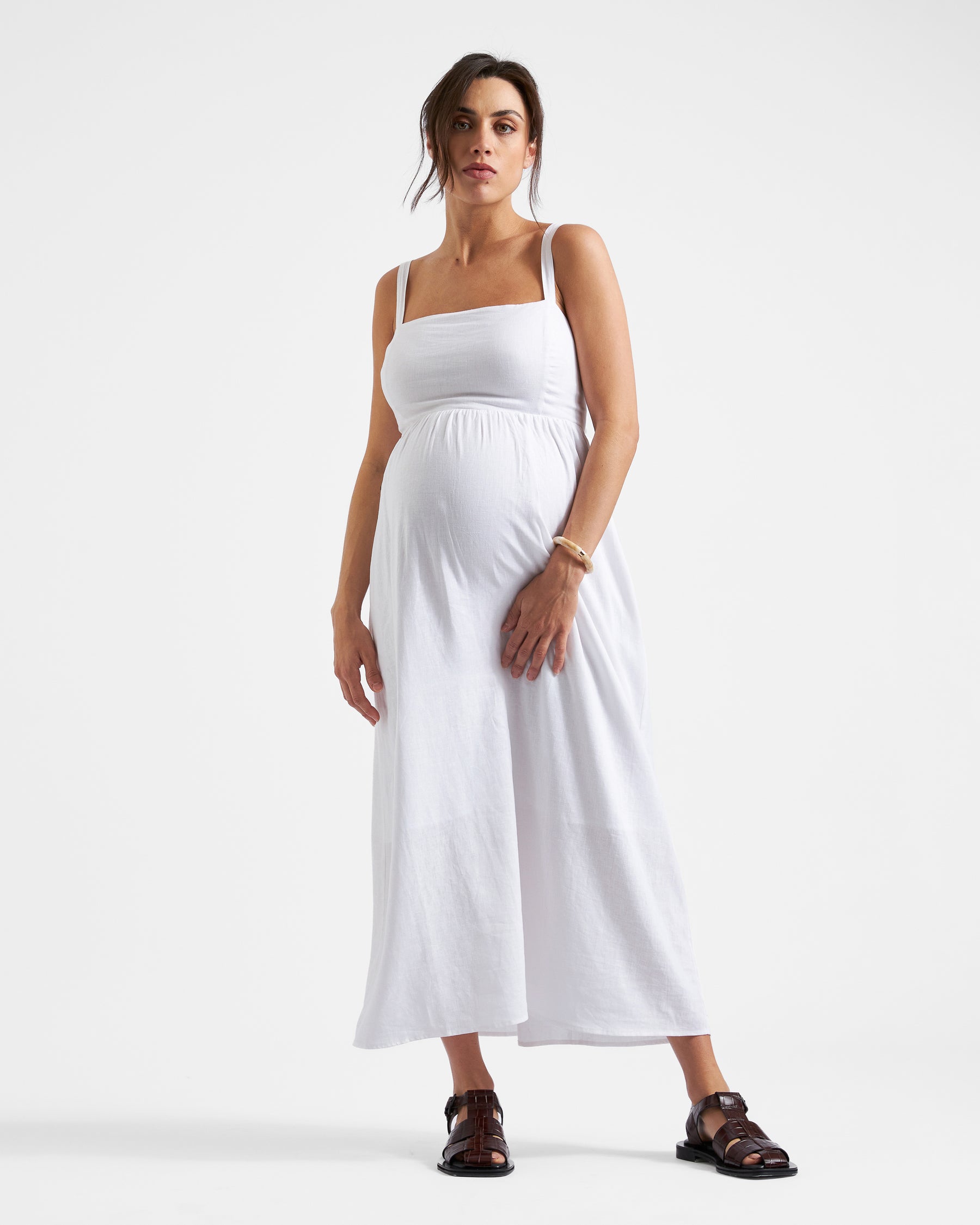 Simone Tie Back Linen Dress  White