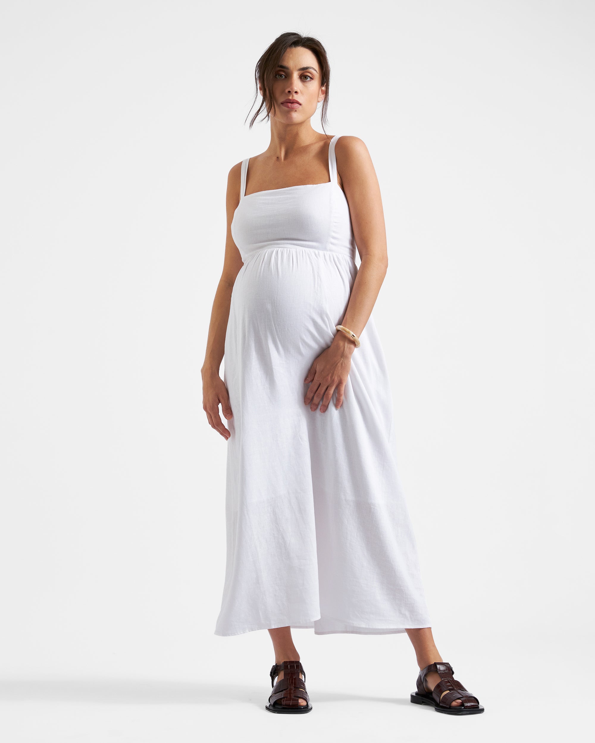 Simone Tie Back Linen Dress  White