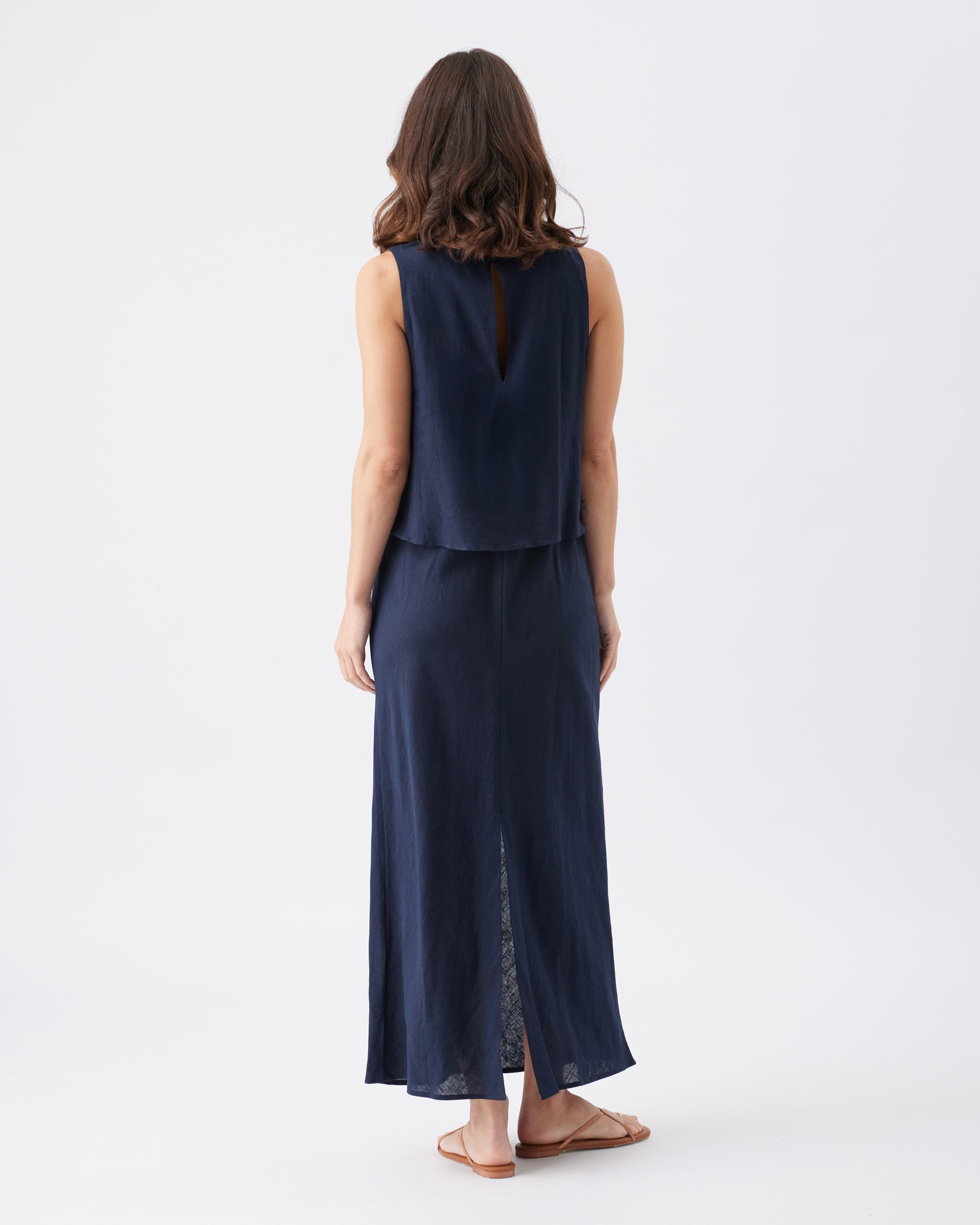 Lena Linen Nursing Dress  Navy