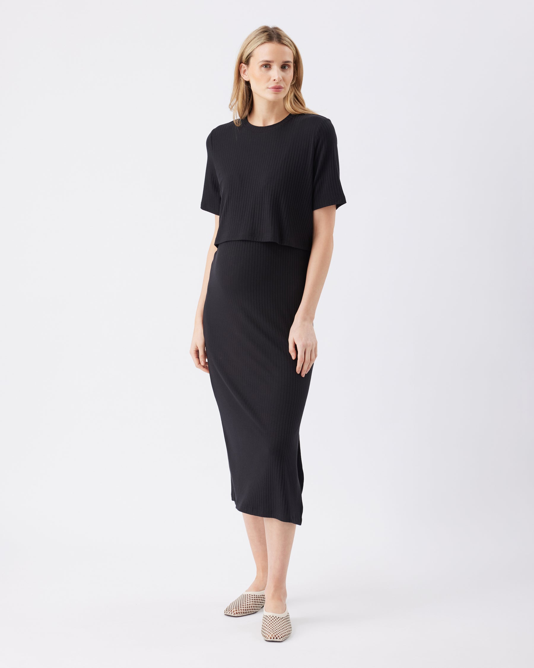 Ivy Rib Nursing Dress  Black