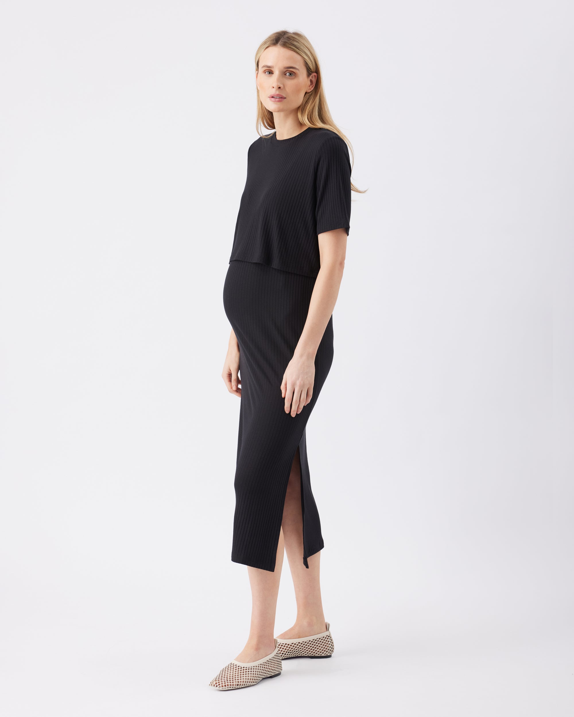 Ivy Rib Nursing Dress  Black