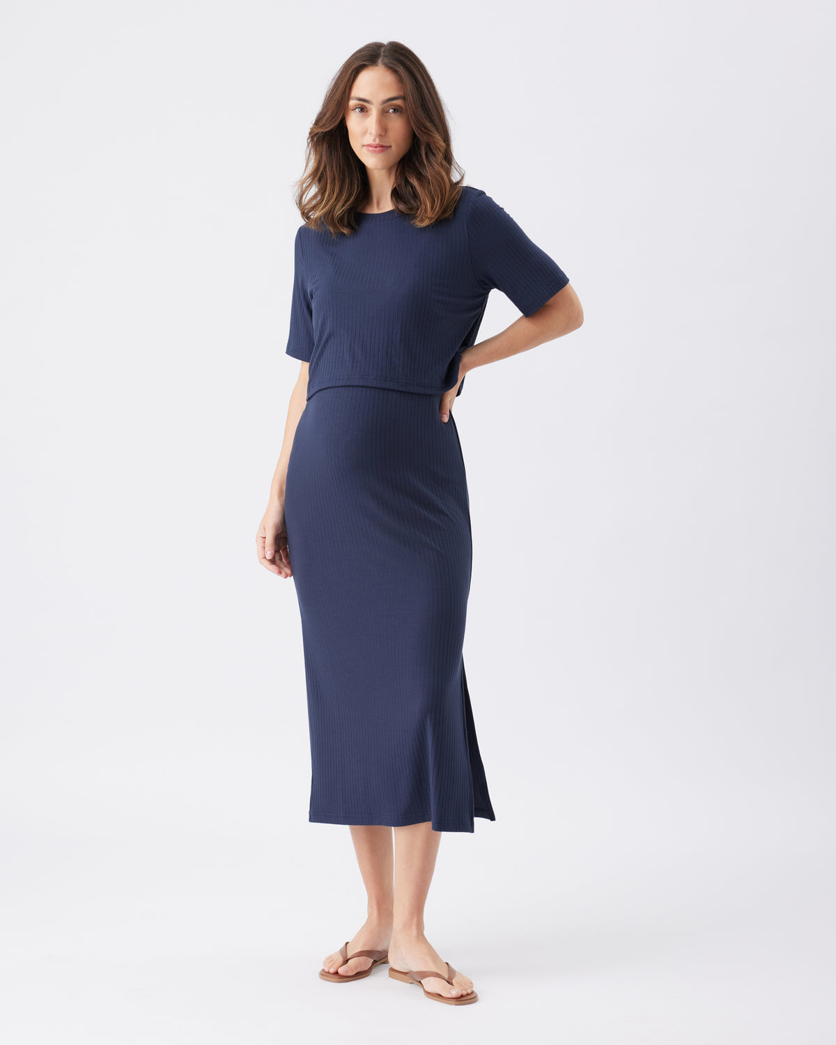 Ivy Rib Nursing Dress  Navy