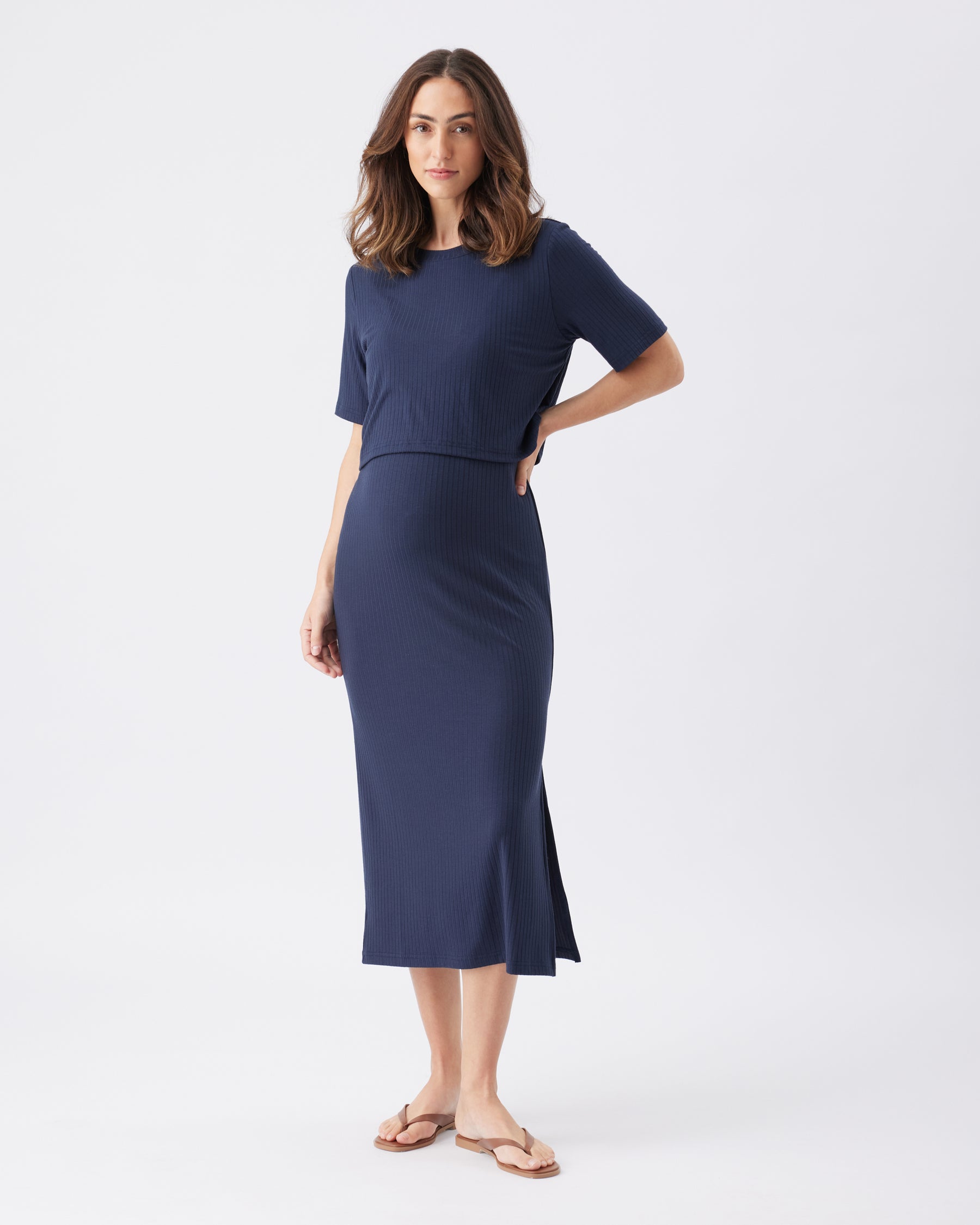 Ivy Rib Nursing Dress  Navy