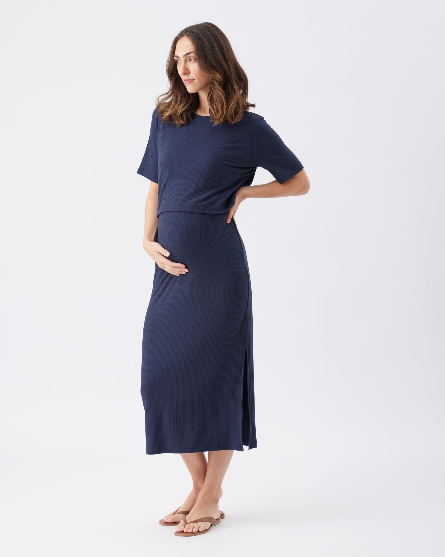 Ivy Rib Nursing Dress  Navy