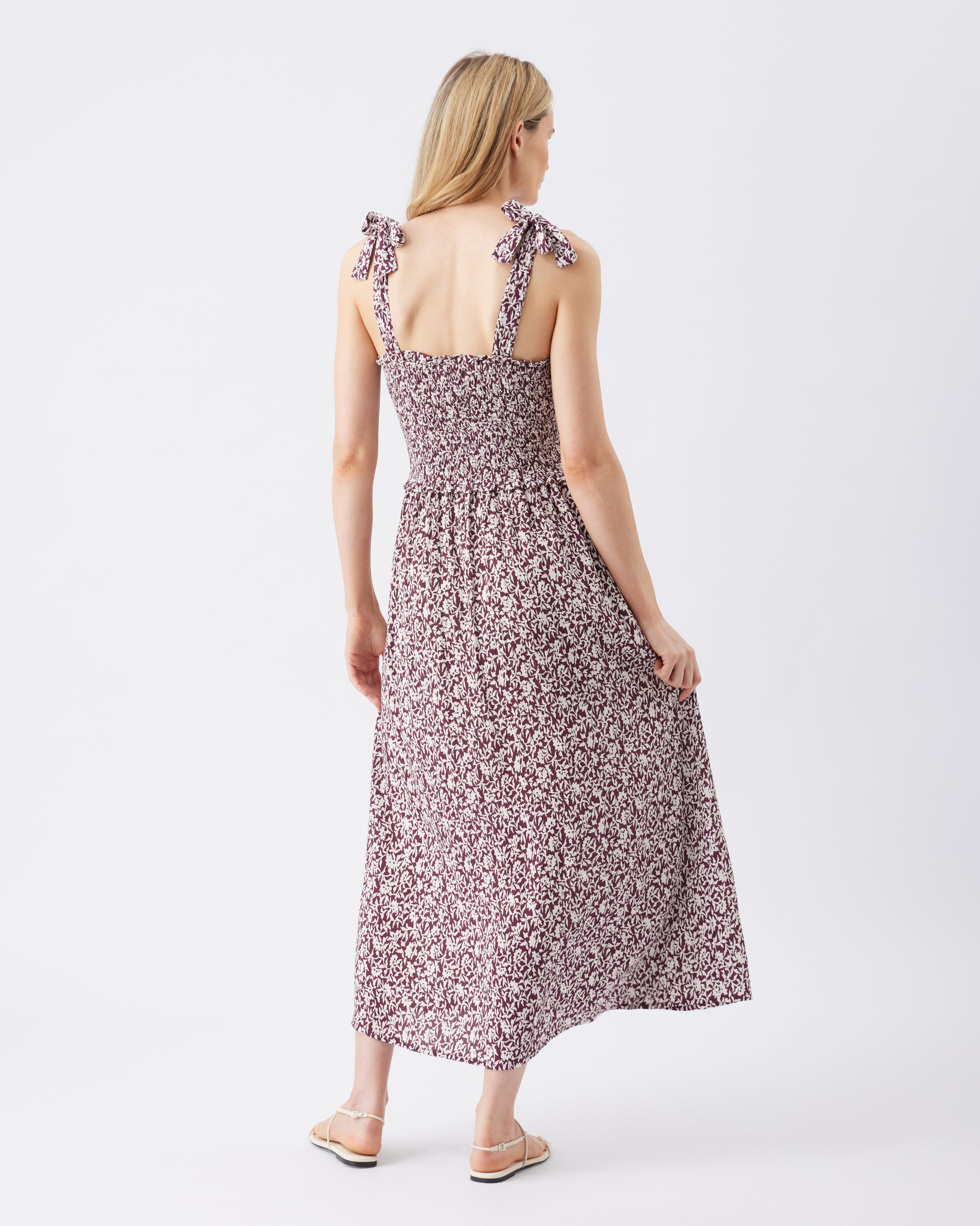 Dana Shirred Dress  Maroon / White