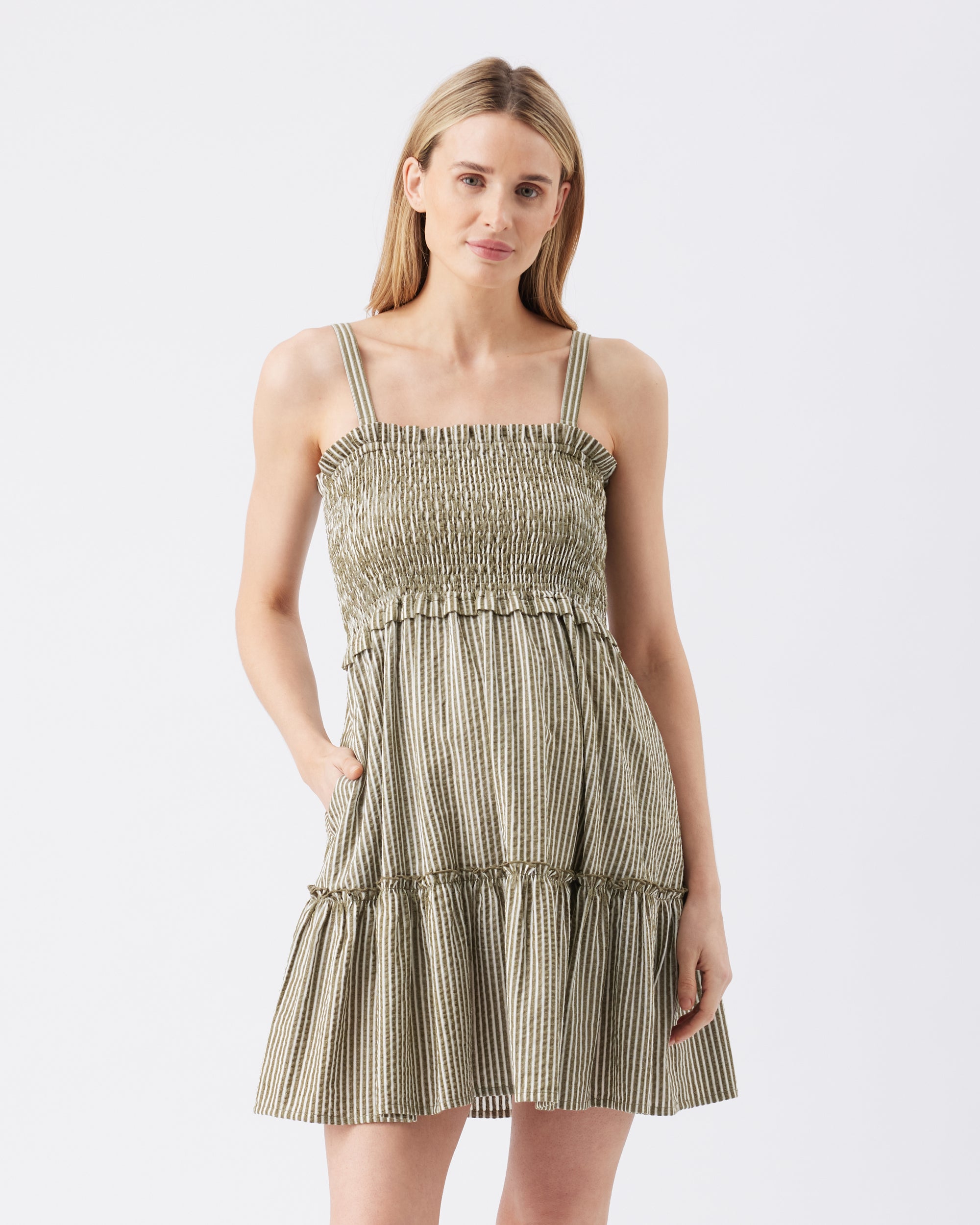 Gabby Tiered Dress Khaki / White