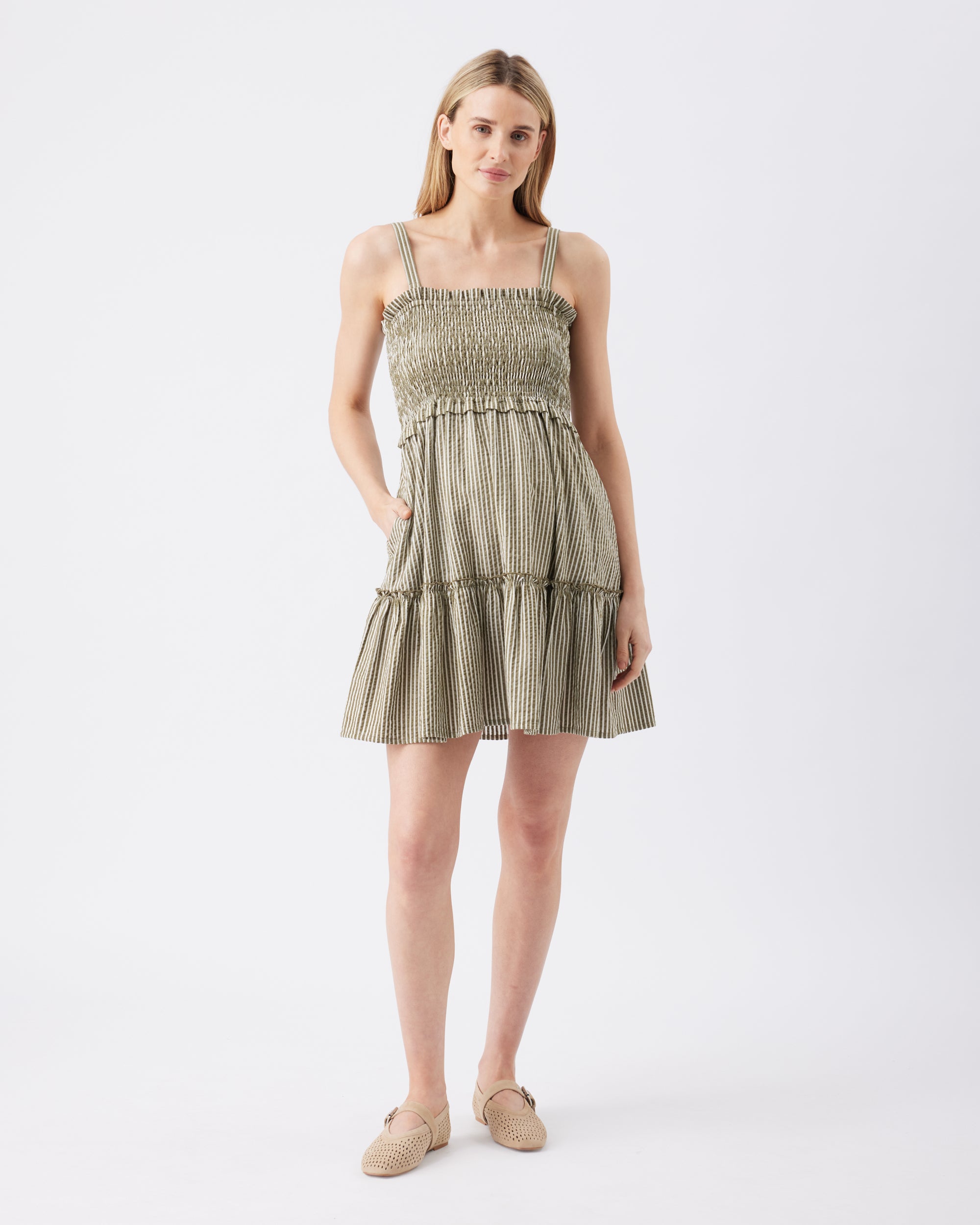 Gabby Tiered Dress Khaki / White