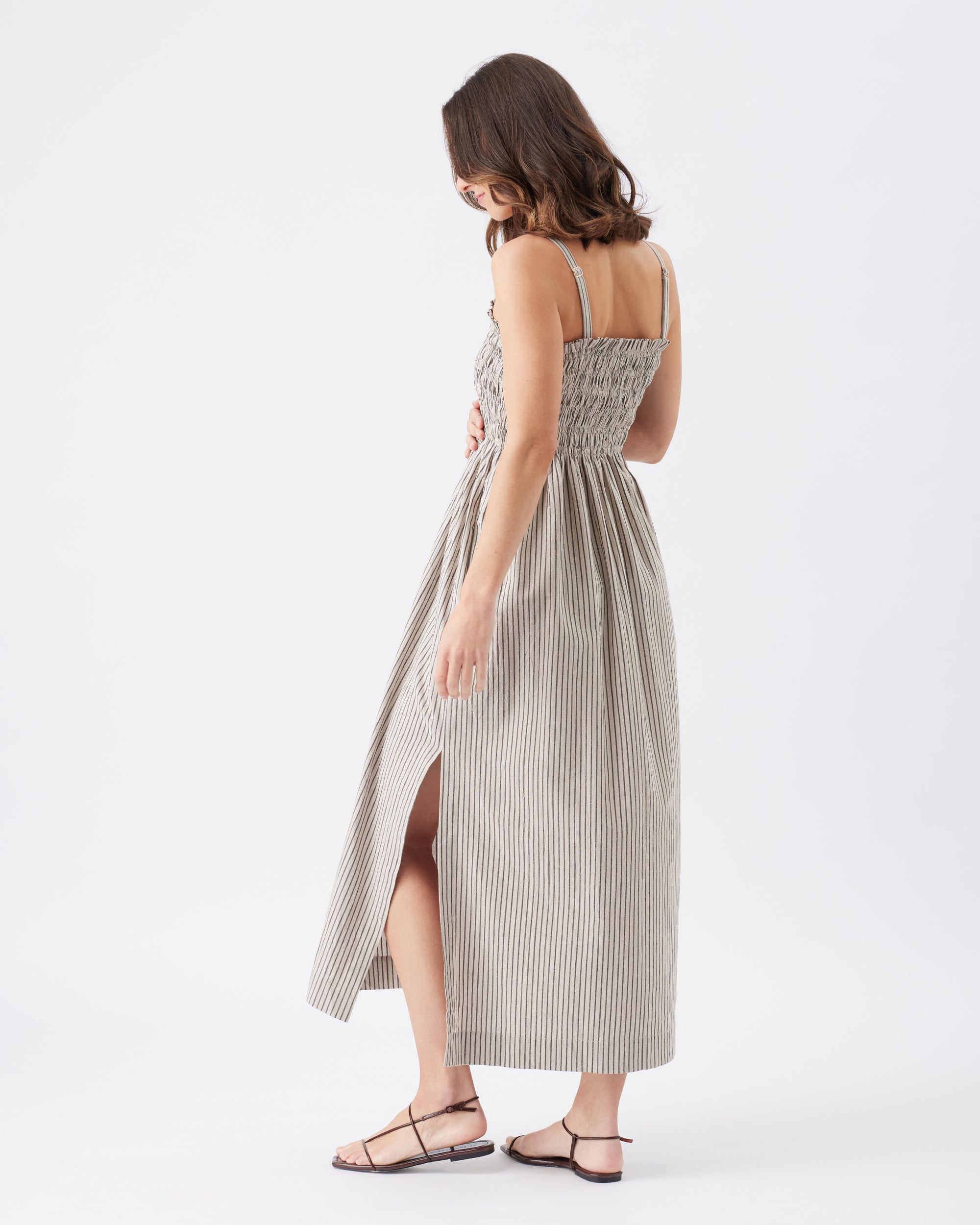 Leo Stripe Shirred Dress Natural / Black