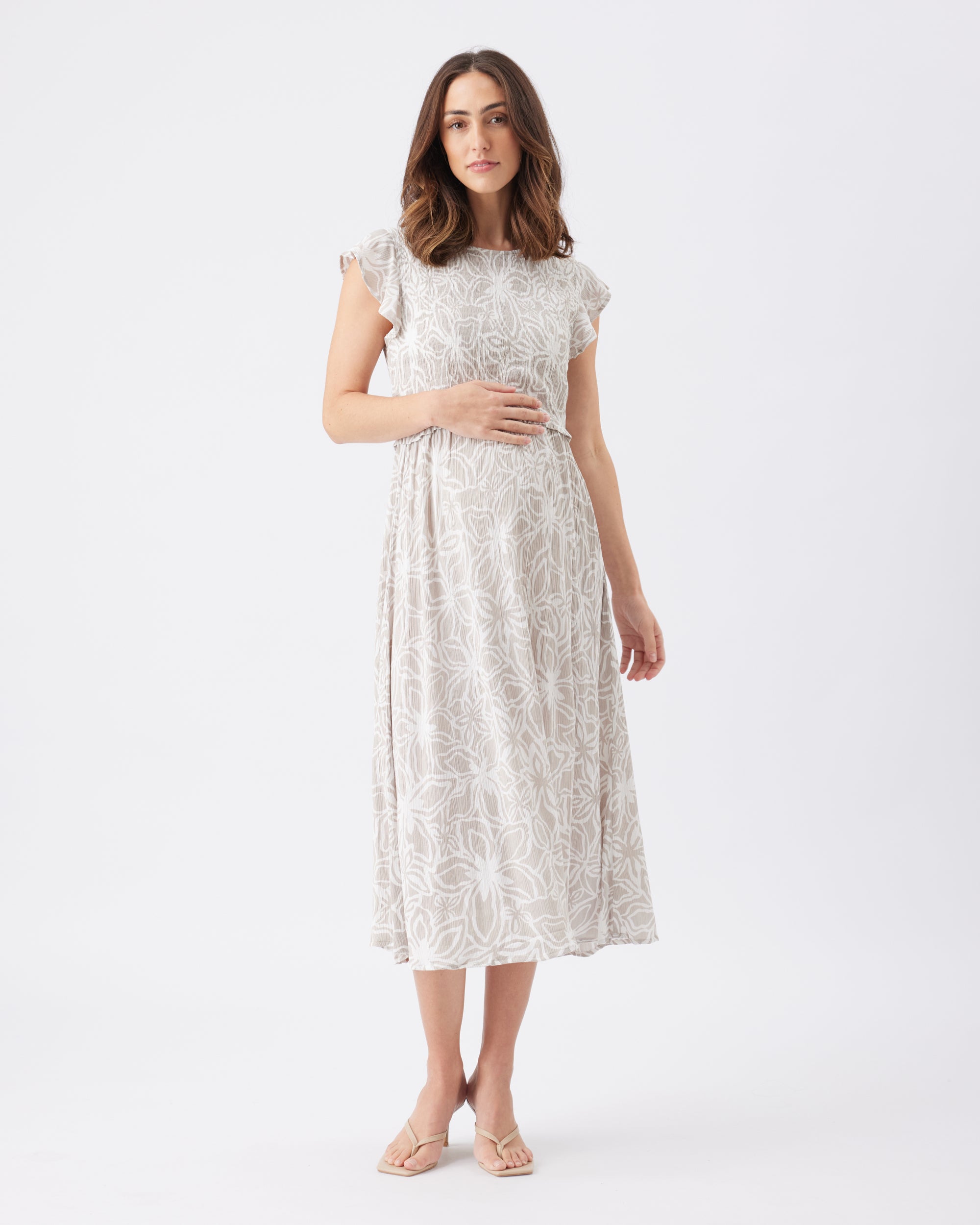 Alona Nursing Dress  Sand / White