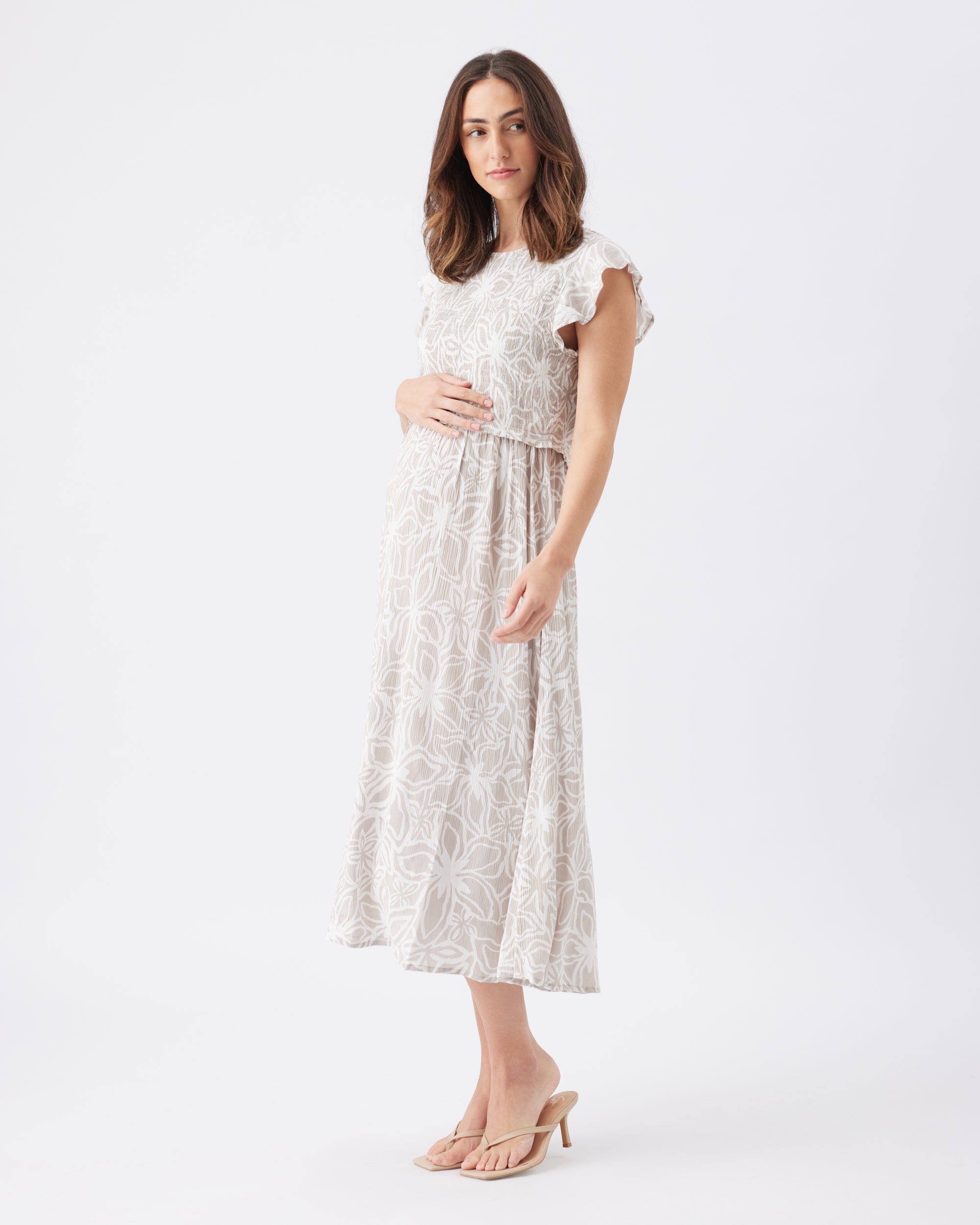 Alona Nursing Dress  Sand / White
