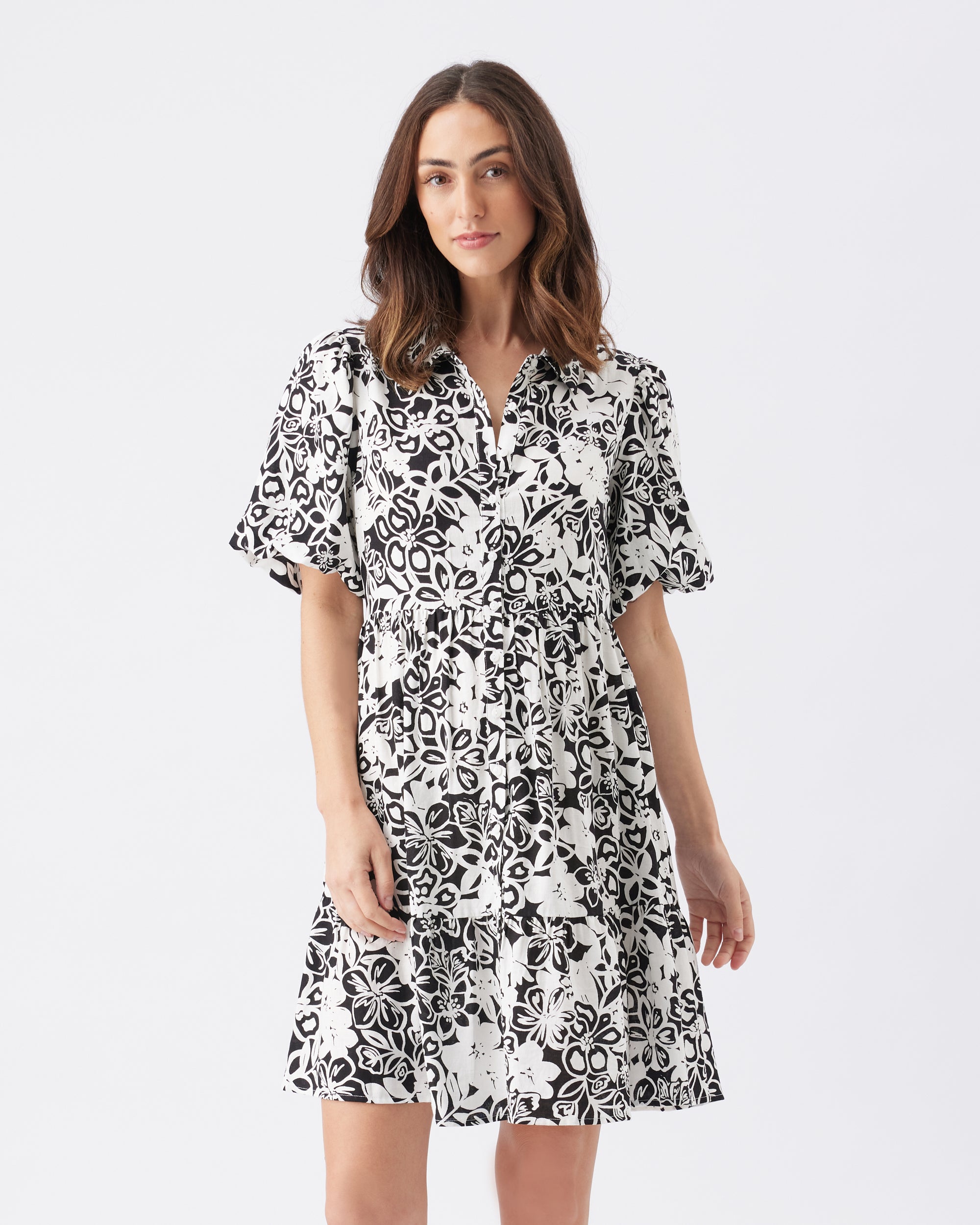 Nahla Linen Dress  Black / White