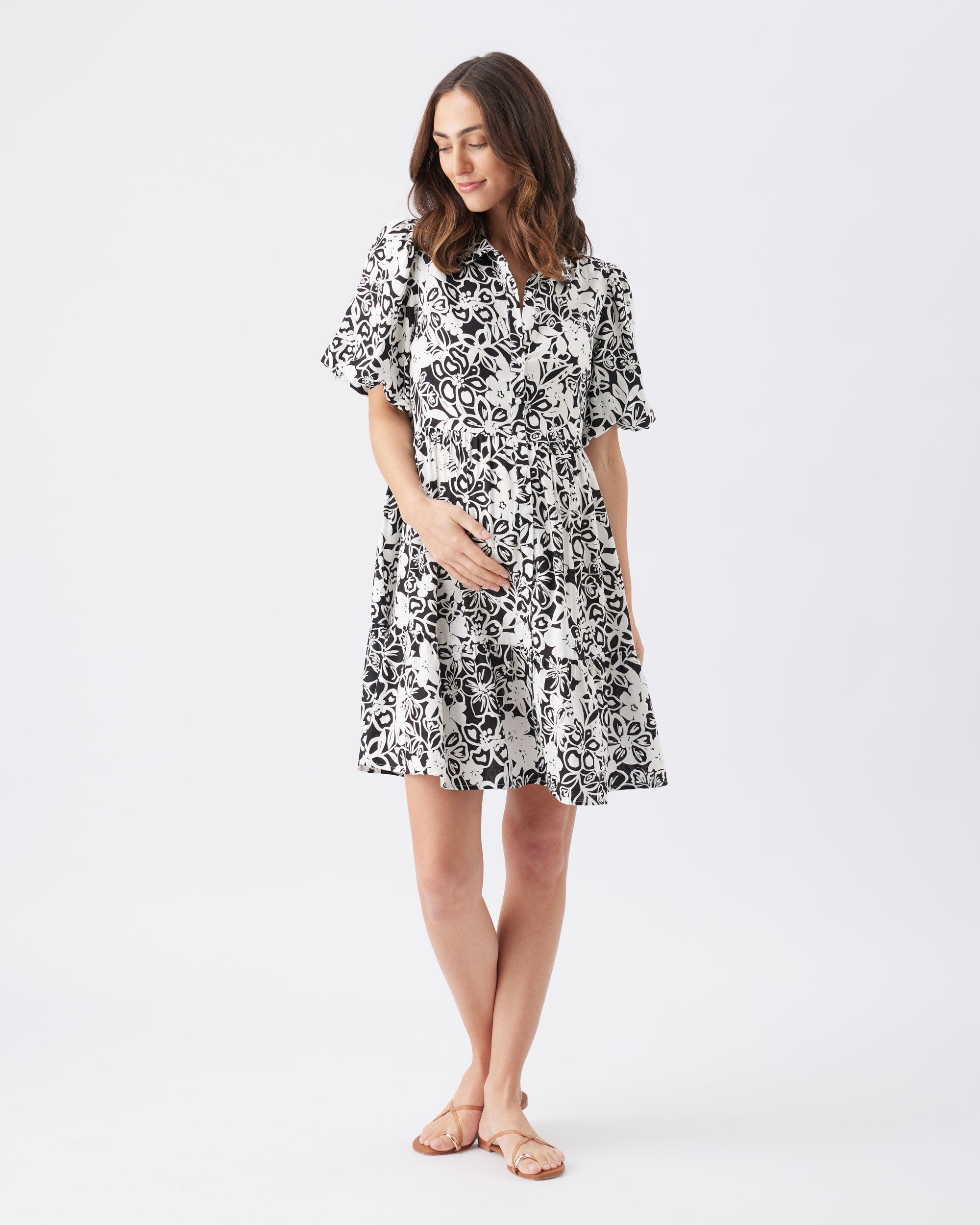 Nahla Linen Dress  Black / White