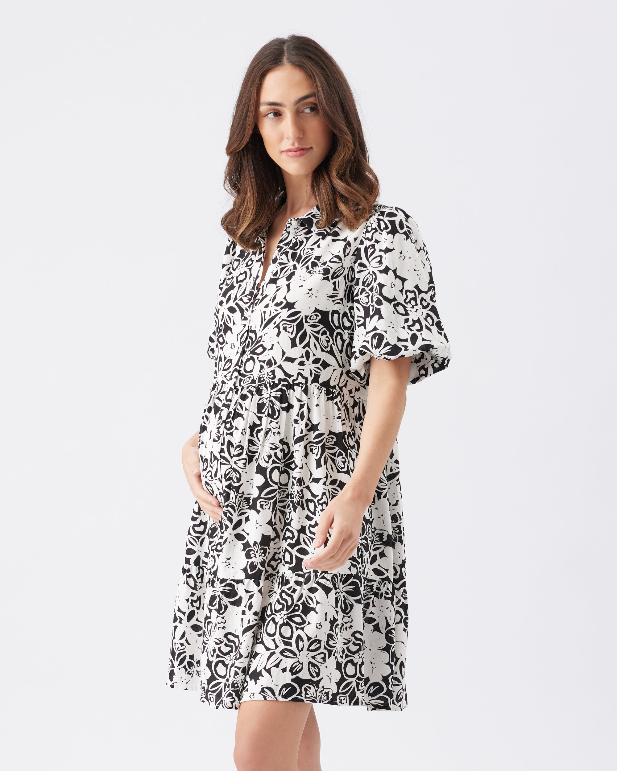Nahla Linen Dress  Black / White