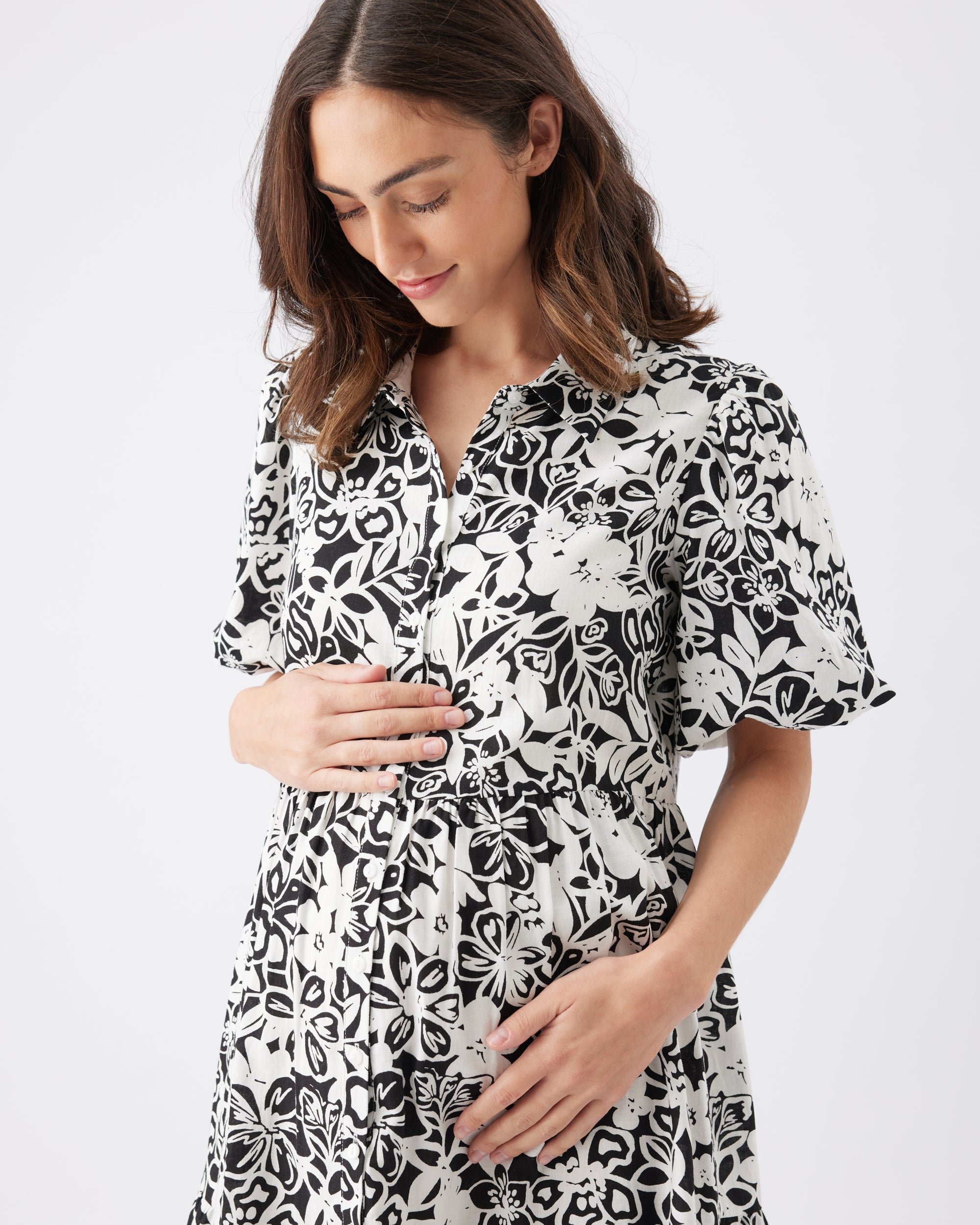 Nahla Linen Dress  Black / White