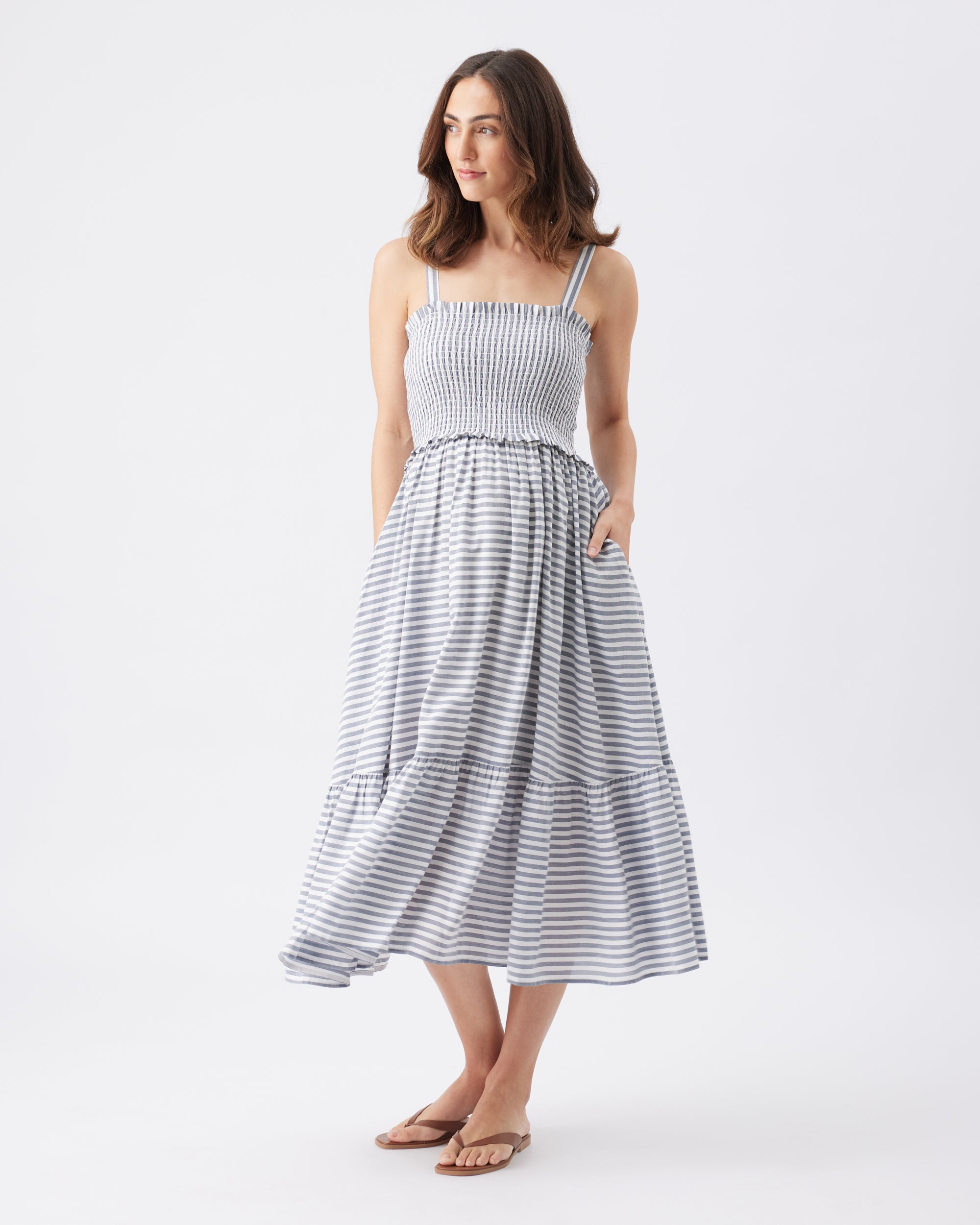 Sofia Stripe Dress  Indigo / White