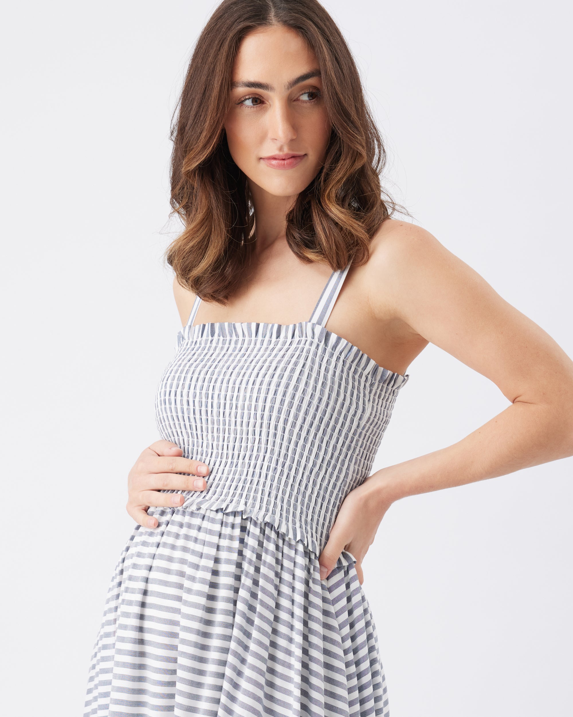 Sofia Stripe Dress  Indigo / White